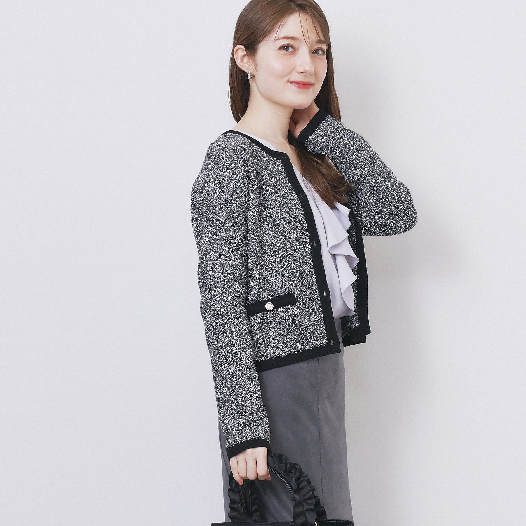 index「ミックスヤーンクルーカーディガン【洗濯機OK】」|カーディガン|