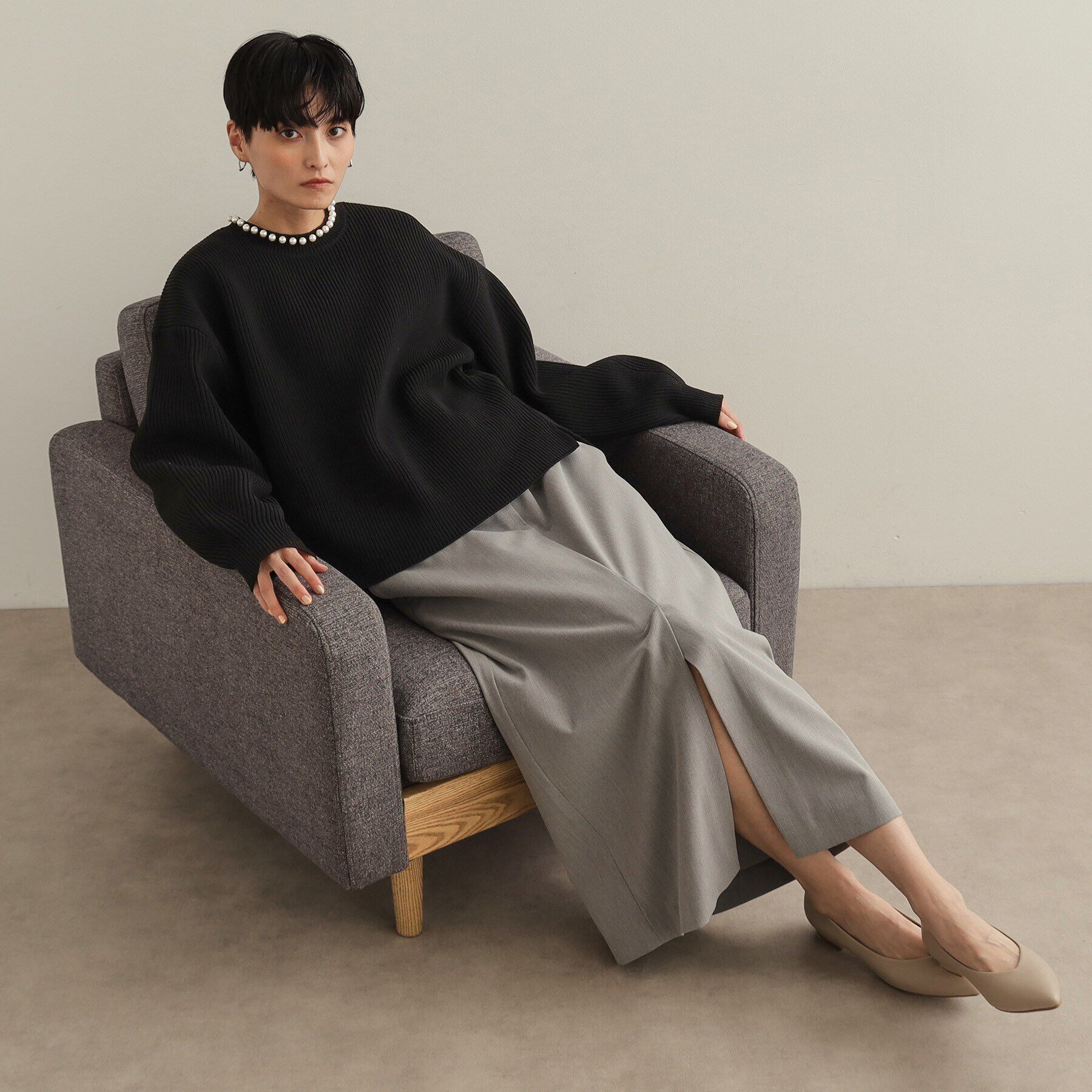 OPAQUE.CLIP「パール調ボタン付ニット【洗濯機洗い可/抗ピル】」|ニット・セーター|