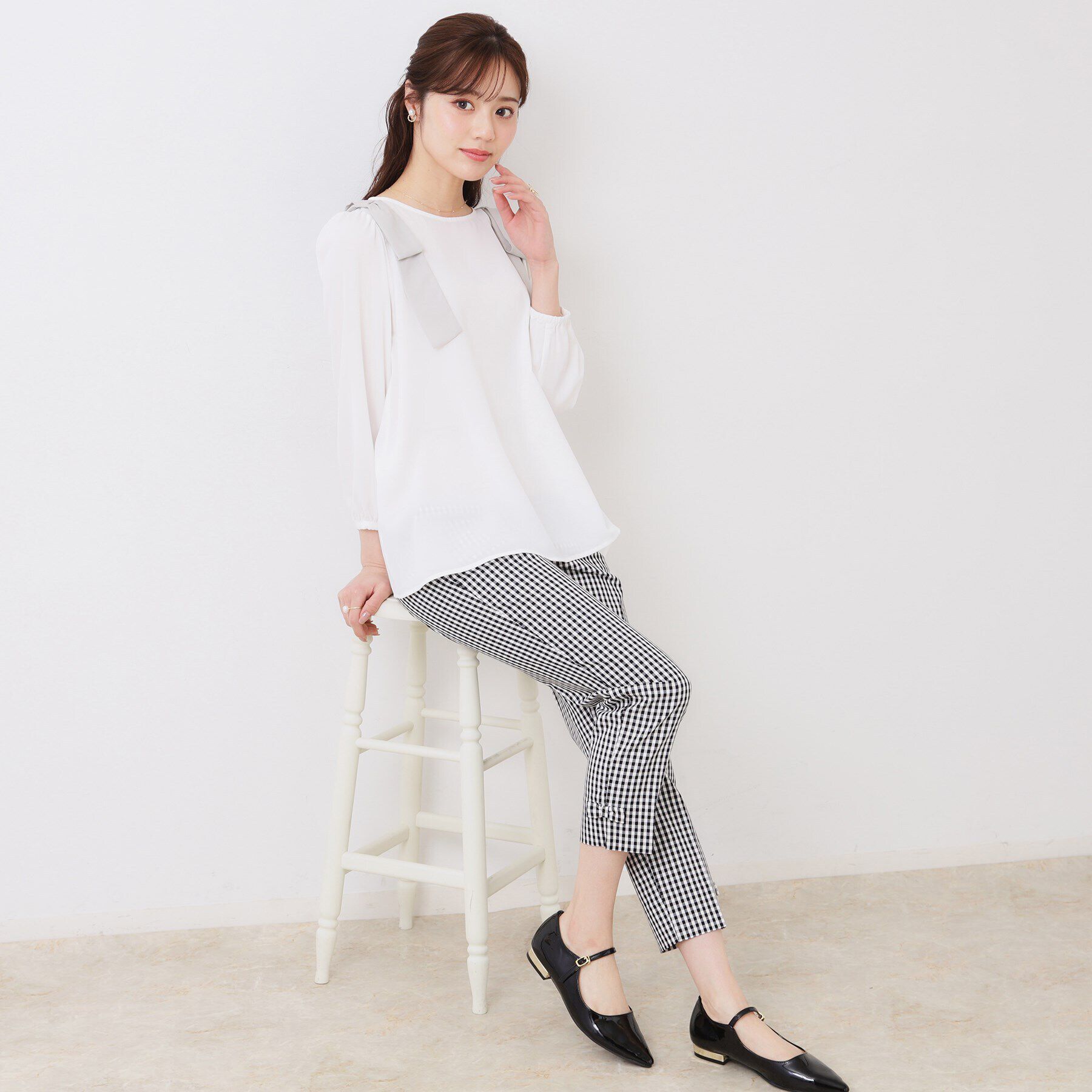 Couture broach「【フェミニン・通勤】肩リボンシフォンブラウス」|シャツ・ブラウス|