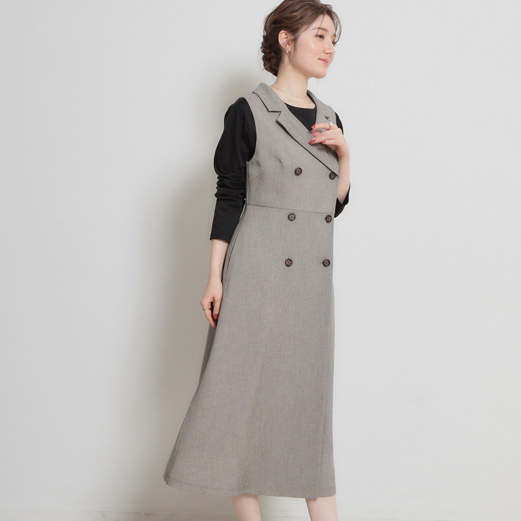 Couture broach「【通勤】リネンライク ジレにもなるジャンスカ」|ジャンパースカート|