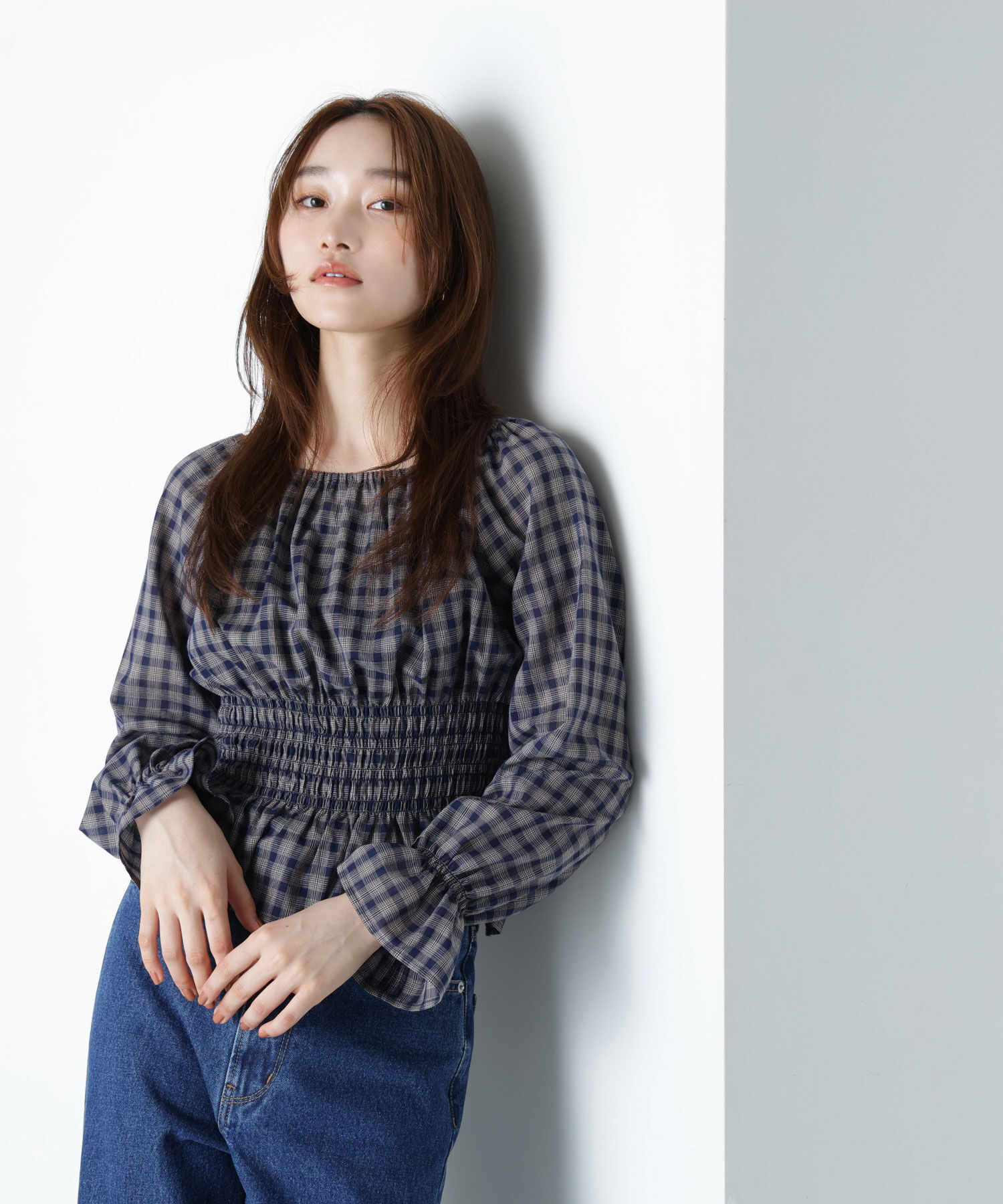 「チェックペプラムブラウス」|シャツ・ブラウス|