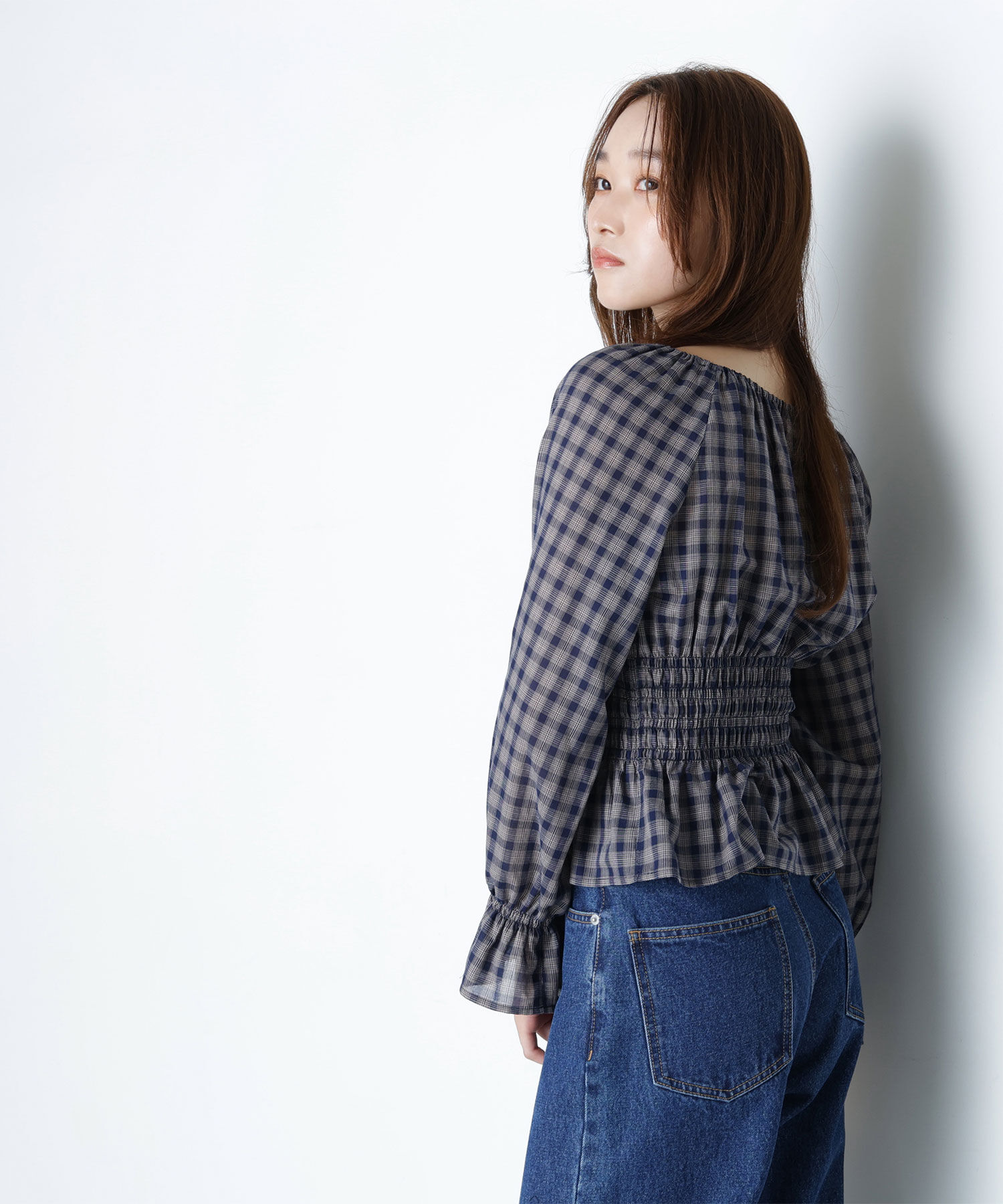  「チェックペプラムブラウス」|シャツ・ブラウス|