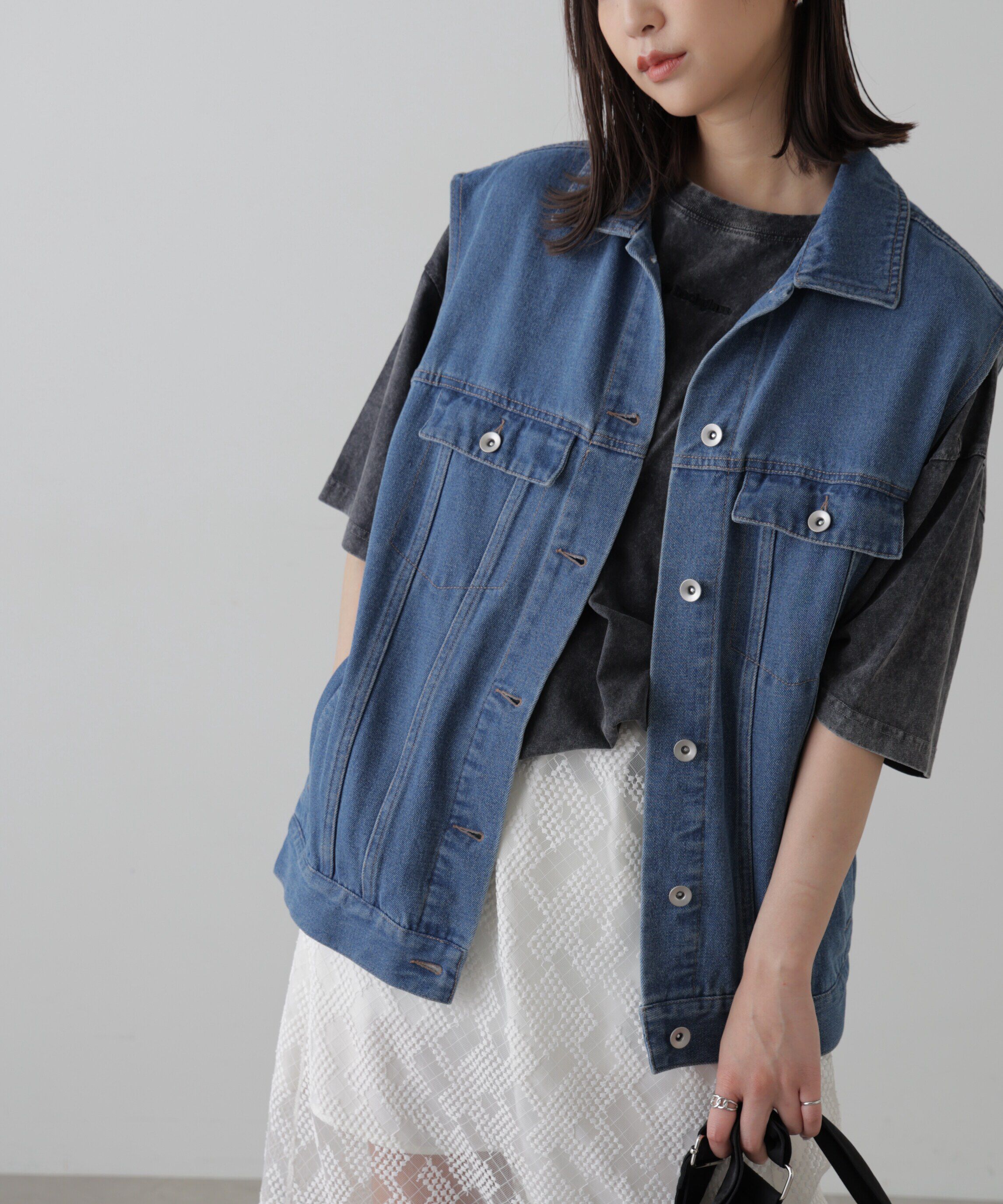  「ミドル丈デニムベスト」|ブルゾン・スタジャン|ライトインデ 2