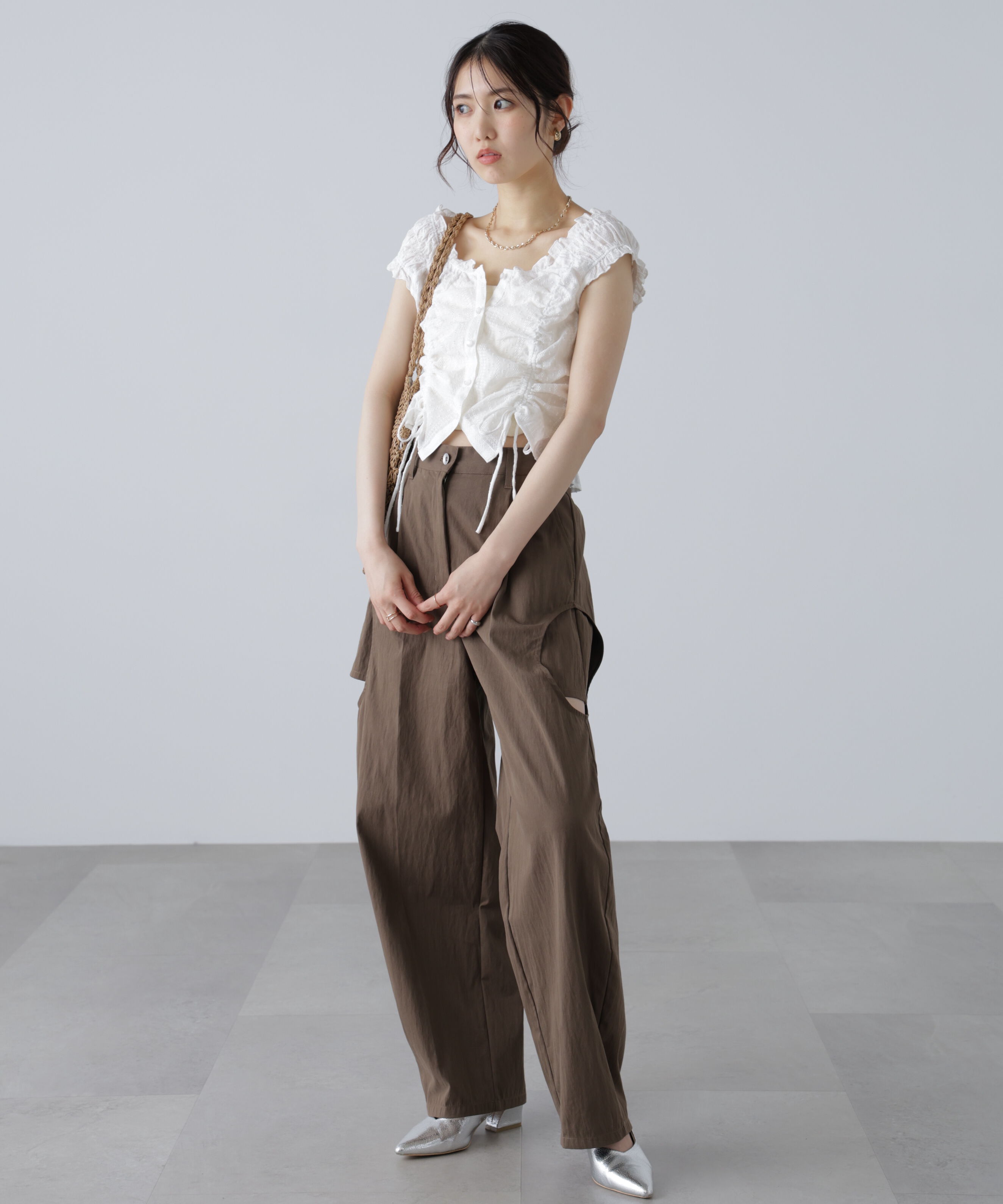  「ドロストリボンフレンチブラウス」|シャツ・ブラウス|