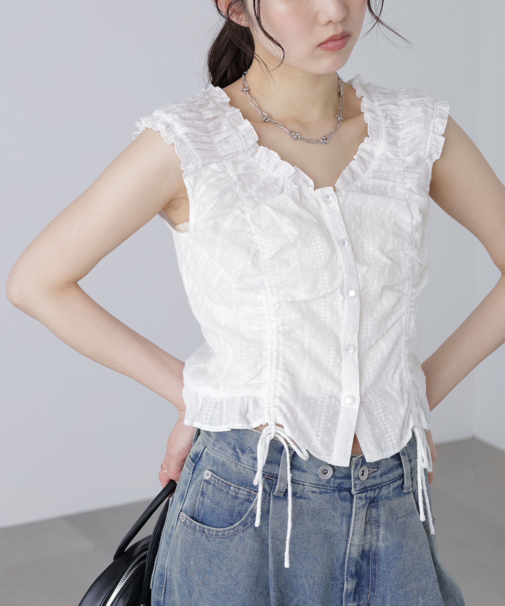  「ドロストリボンフレンチブラウス」|シャツ・ブラウス|