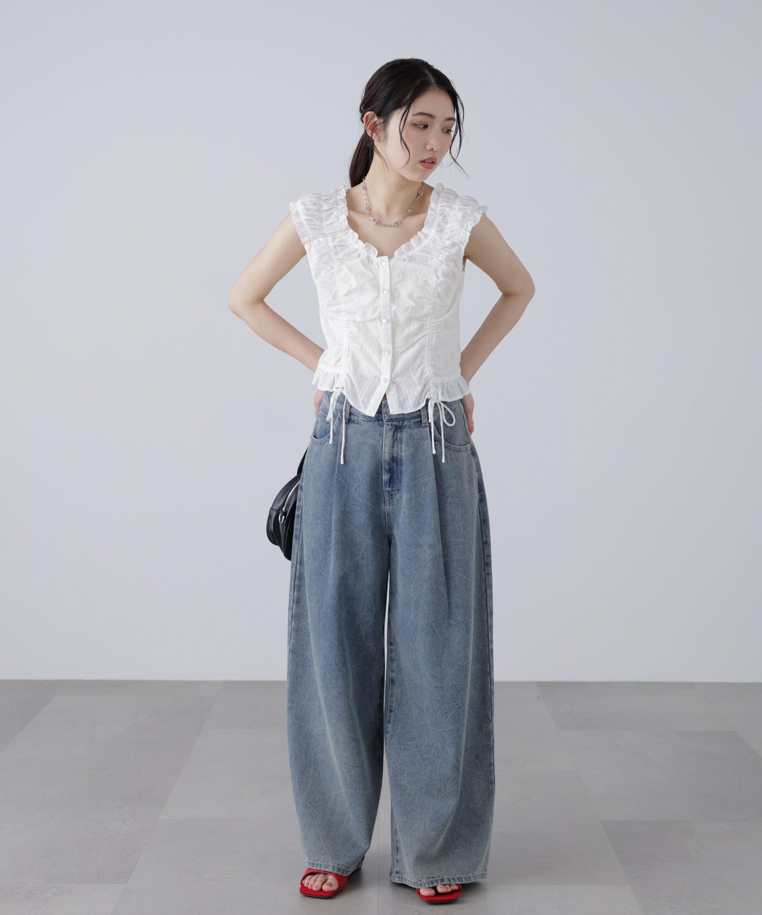  「ドロストリボンフレンチブラウス」|シャツ・ブラウス|