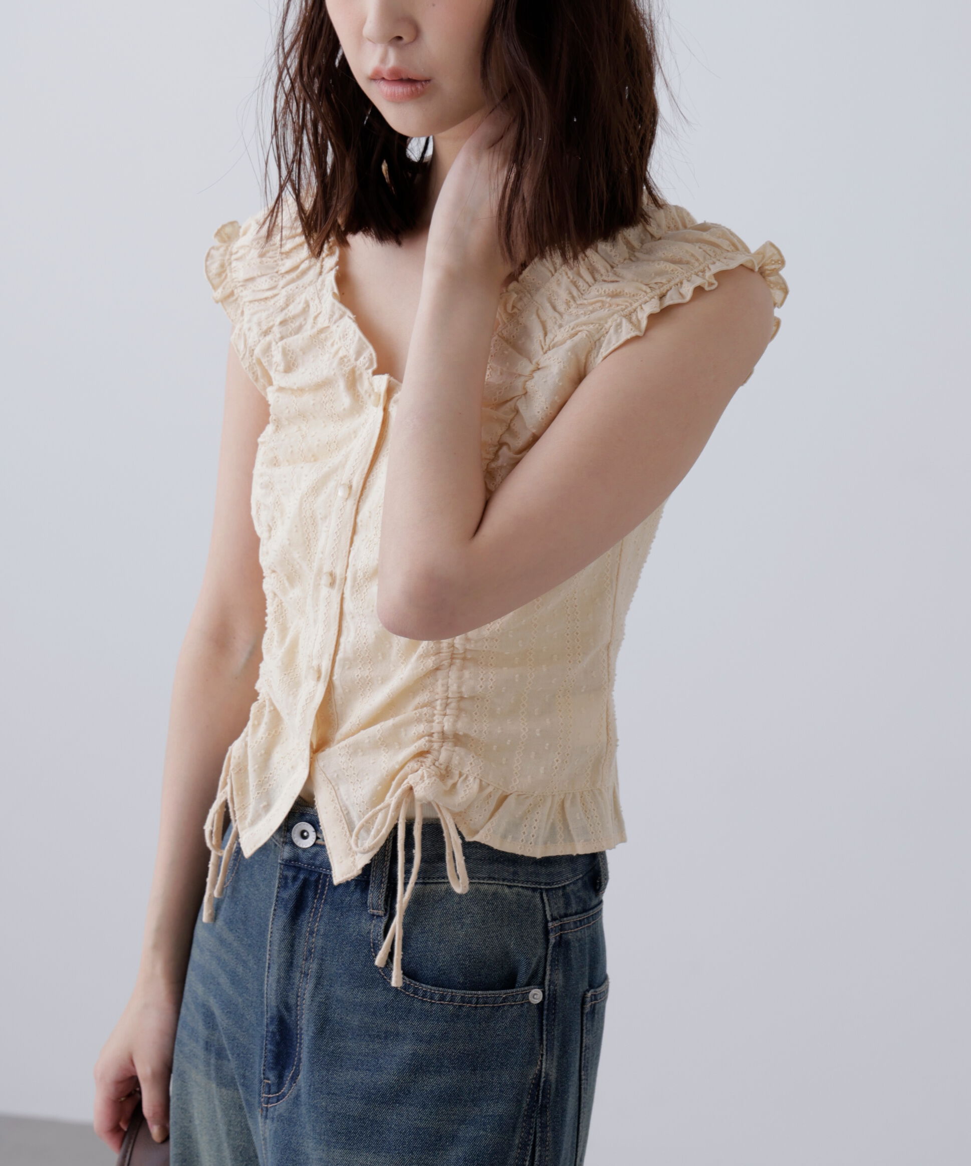  「ドロストリボンフレンチブラウス」|シャツ・ブラウス|