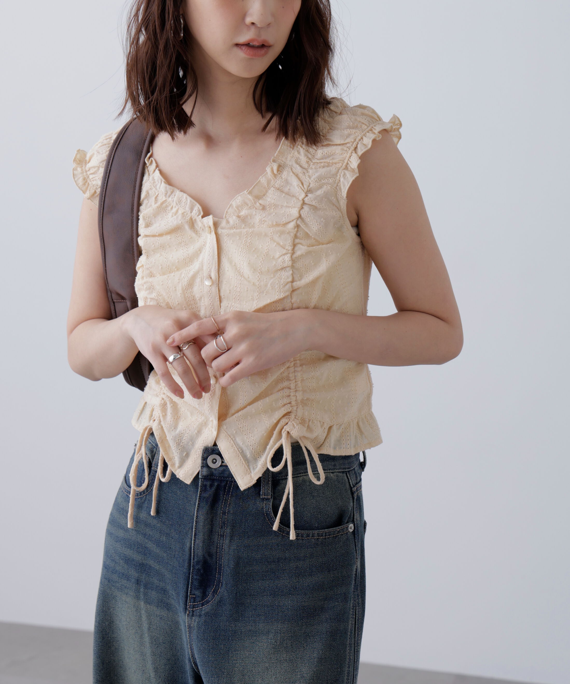  「ドロストリボンフレンチブラウス」|シャツ・ブラウス|