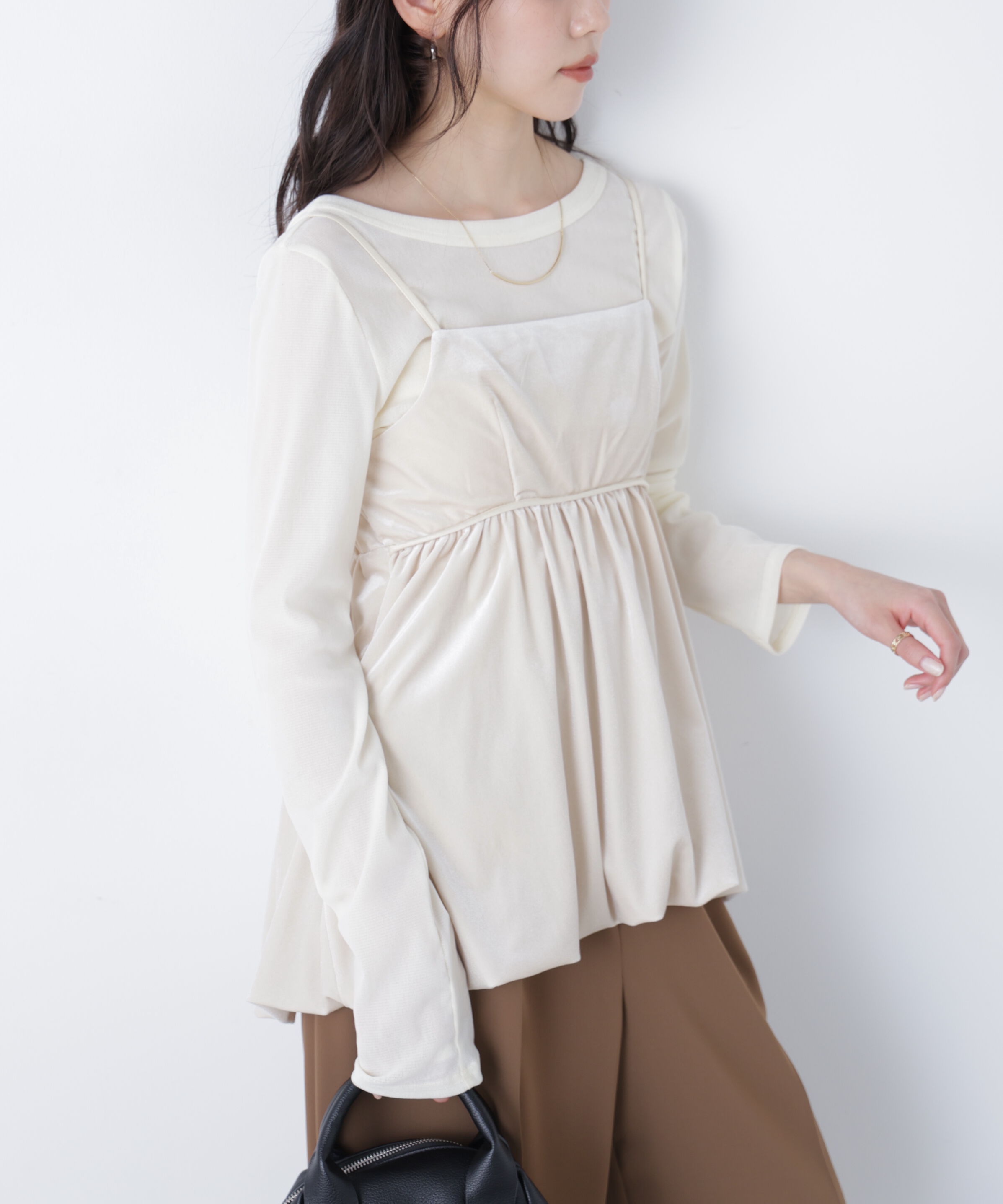  「ベロアバルーンチュニックブラウス」|シャツ・ブラウス|オフ白