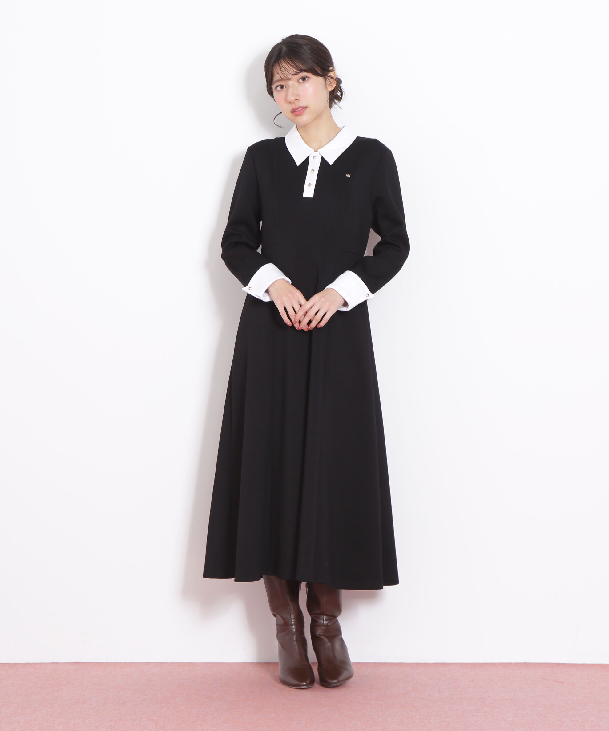 「ポロ衿カットソーフレアワンピース」|ワンピース|