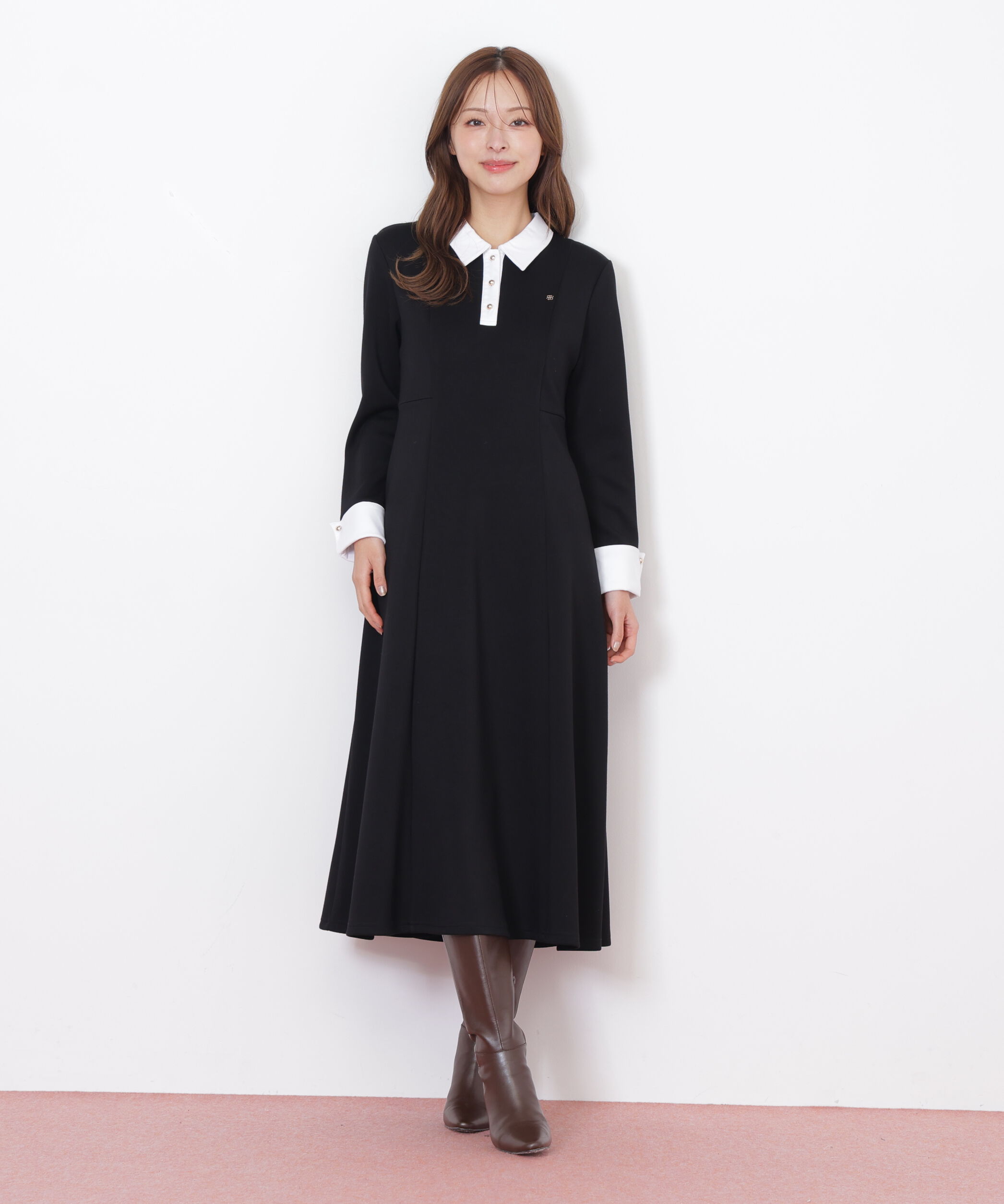  「ポロ衿カットソーフレアワンピース」|ワンピース|