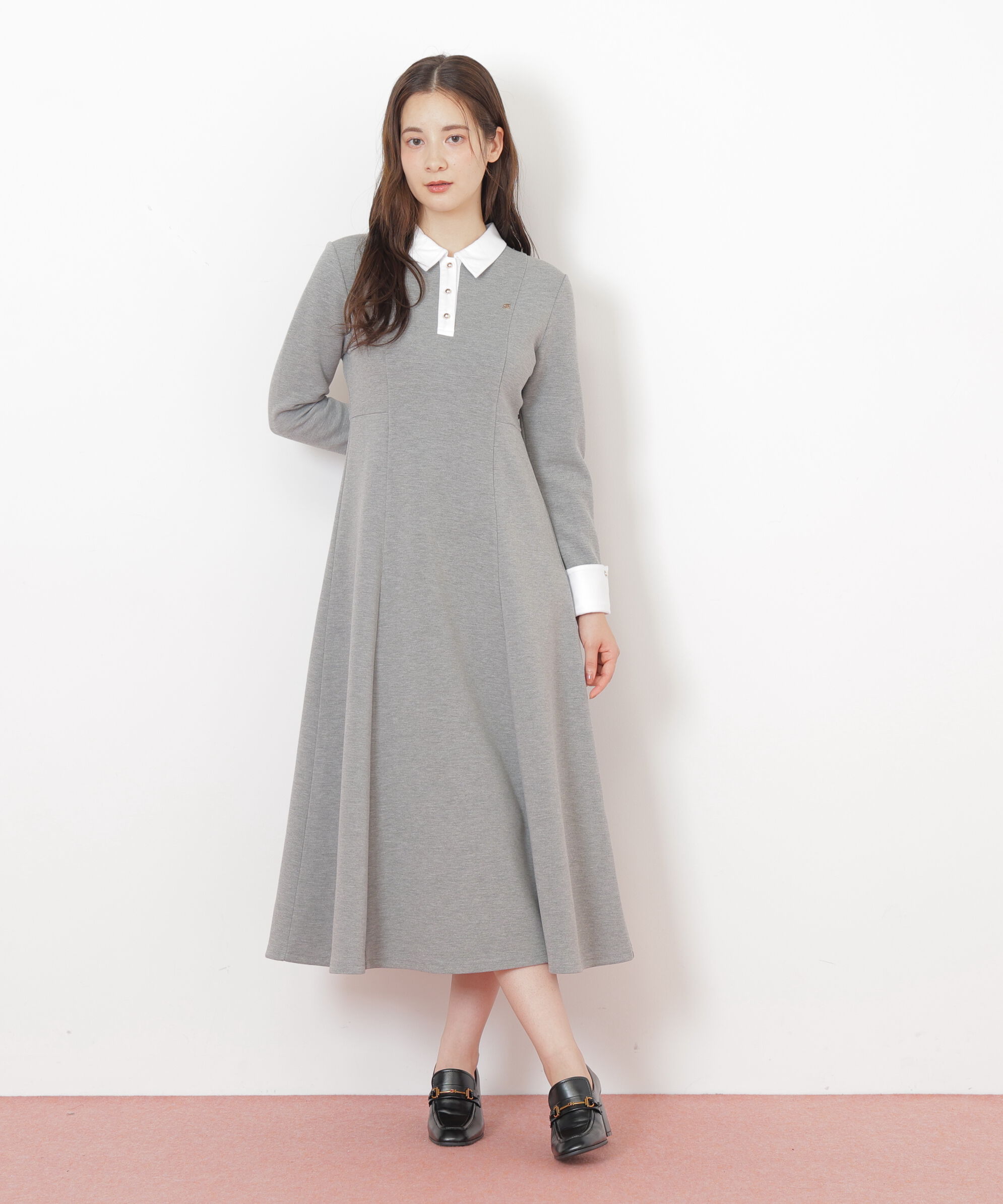  「ポロ衿カットソーフレアワンピース」|ワンピース|