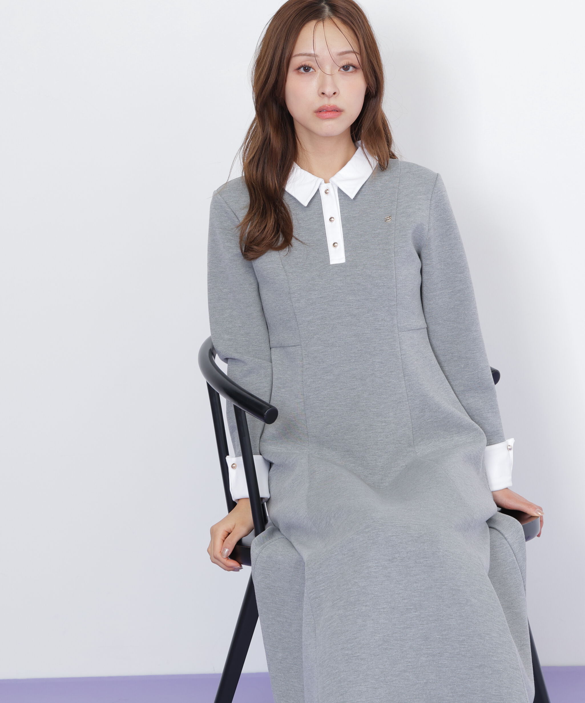  「ポロ衿カットソーフレアワンピース」|ワンピース|