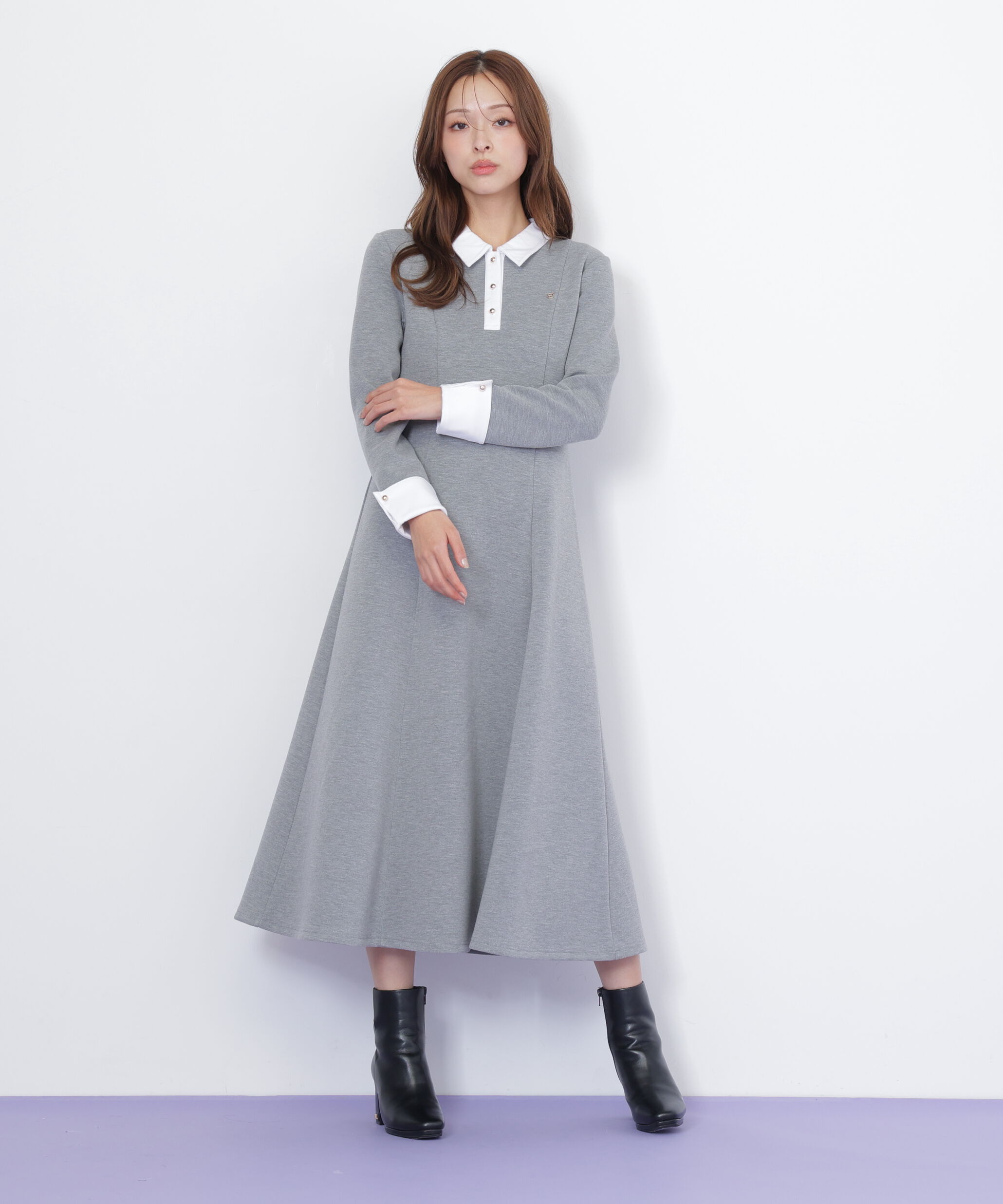  「ポロ衿カットソーフレアワンピース」|ワンピース|