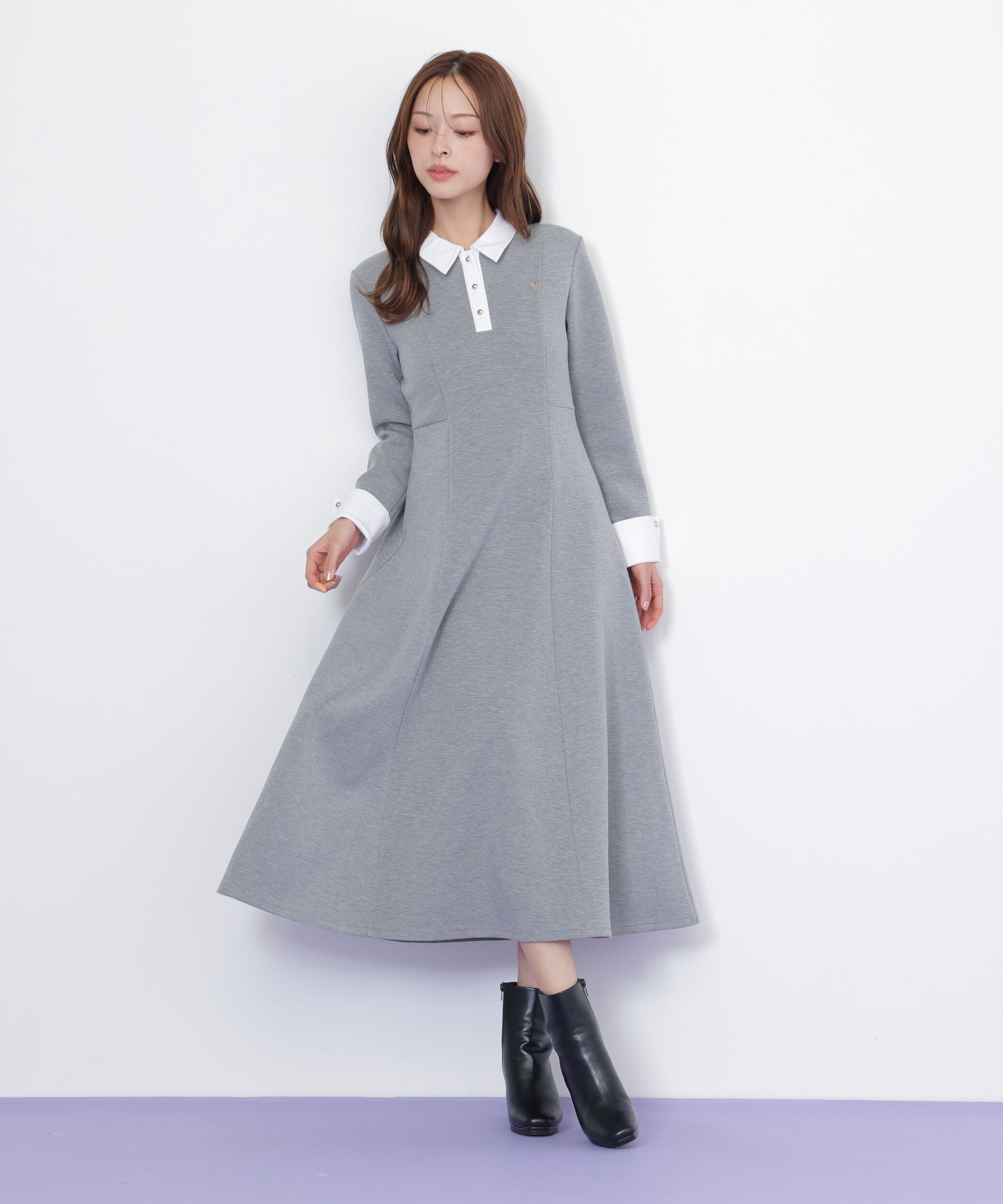  「ポロ衿カットソーフレアワンピース」|ワンピース|