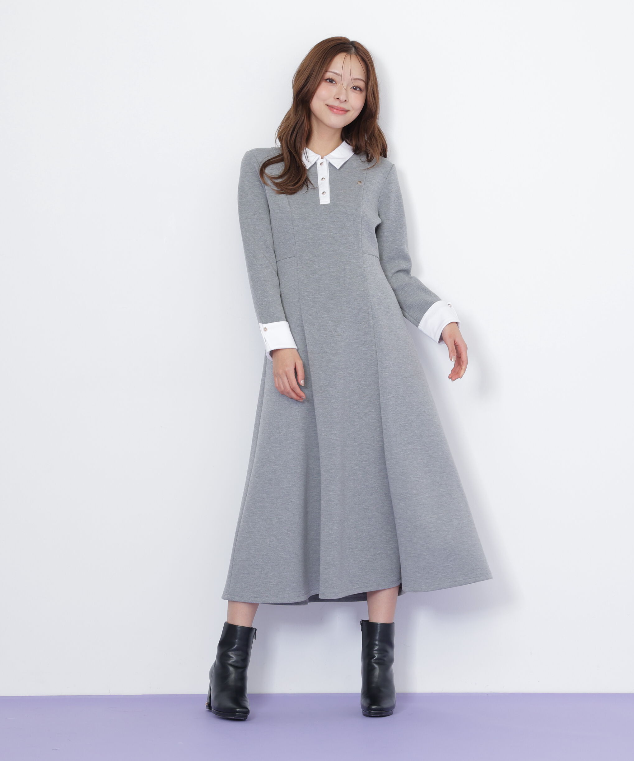  「ポロ衿カットソーフレアワンピース」|ワンピース|