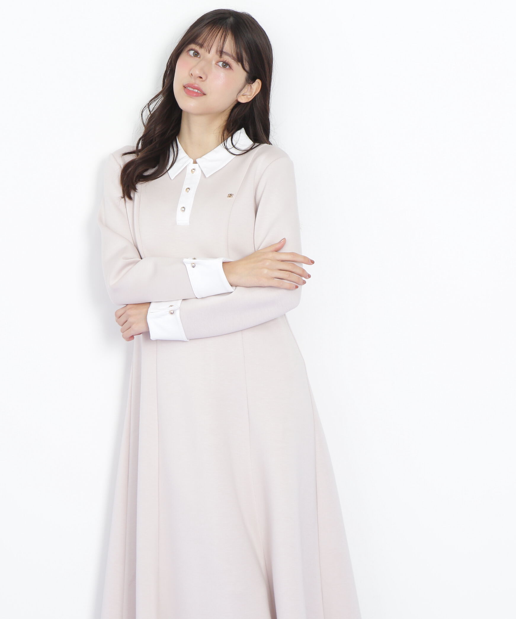  「ポロ衿カットソーフレアワンピース」|ワンピース|