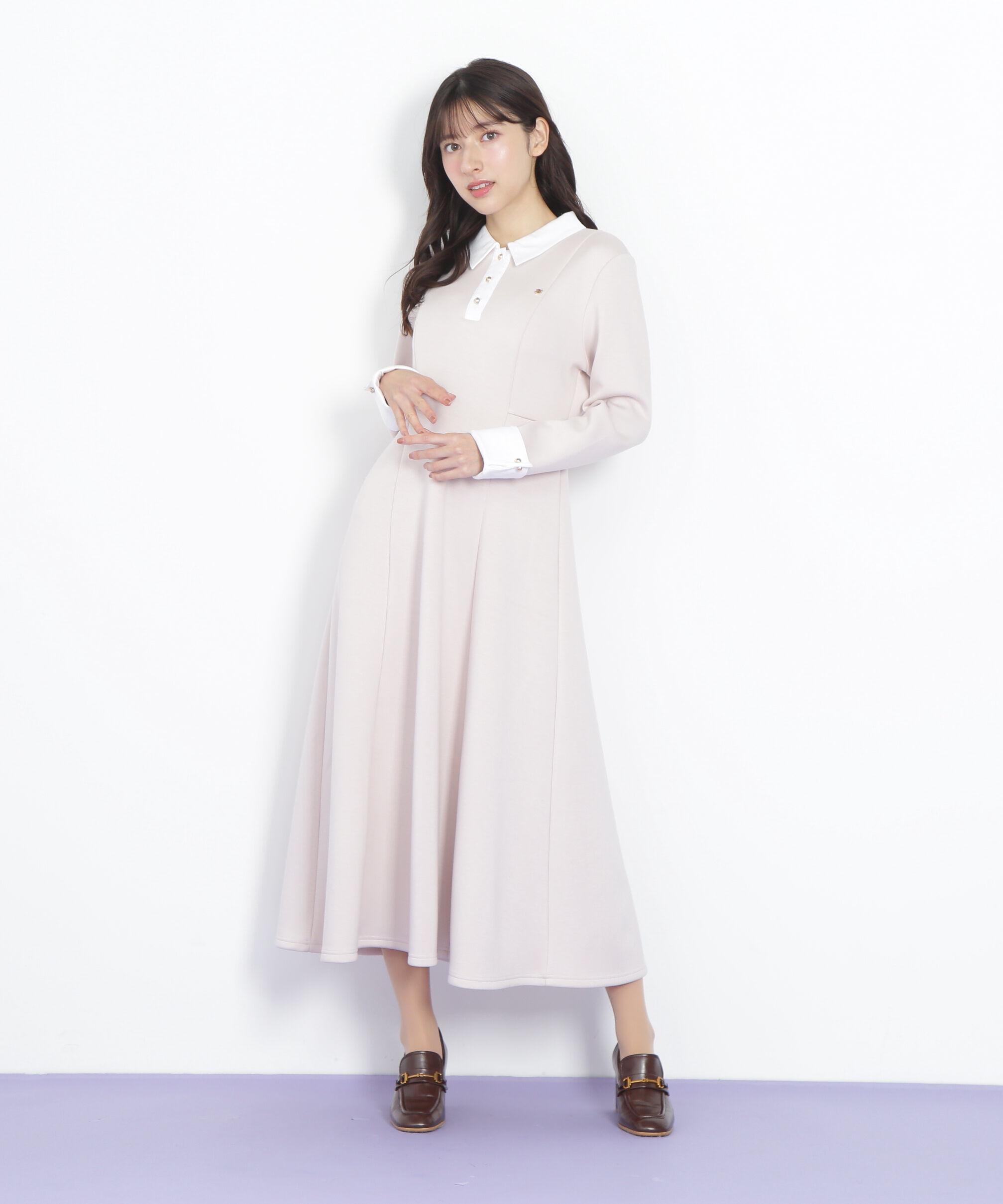  「ポロ衿カットソーフレアワンピース」|ワンピース|