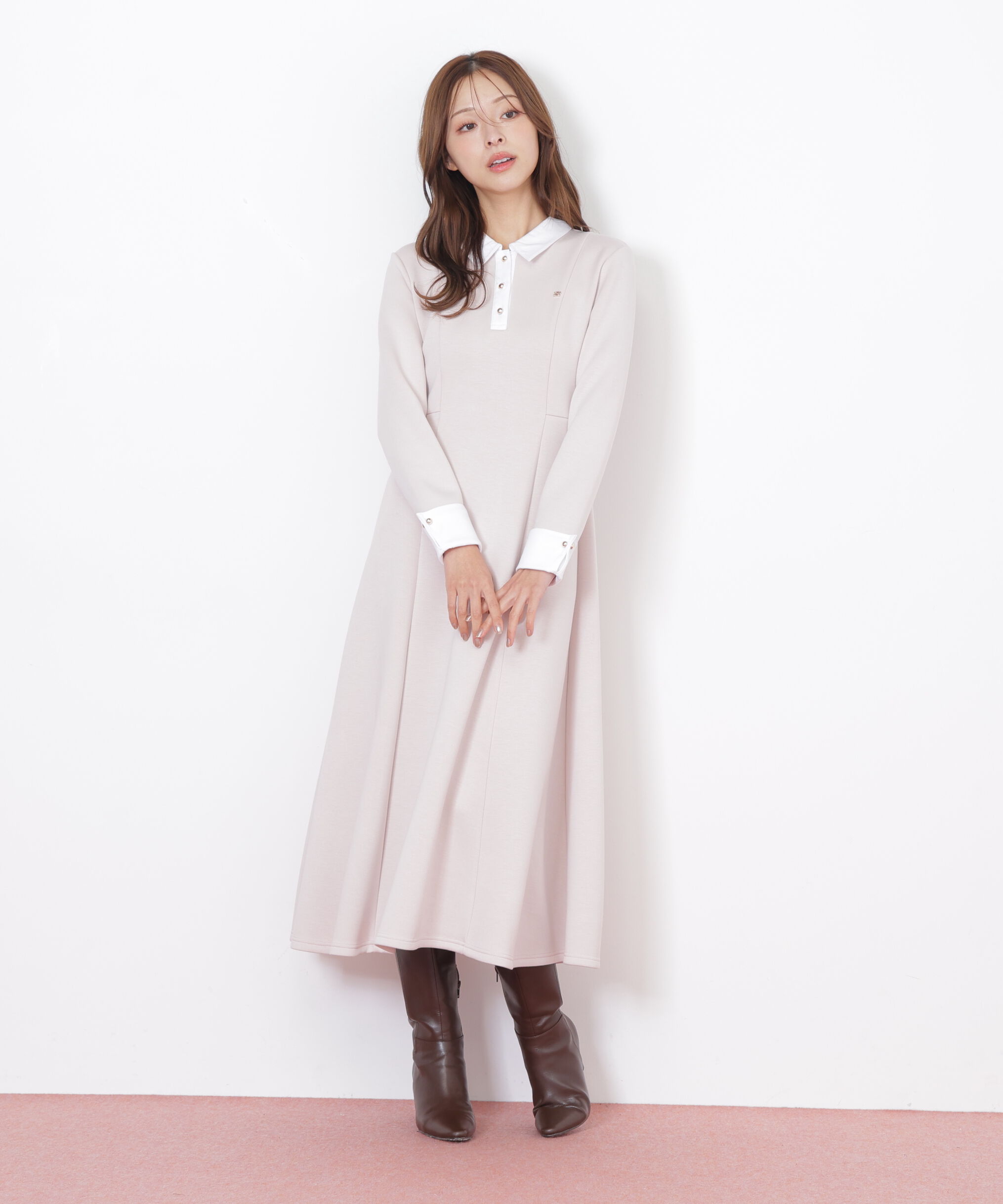  「ポロ衿カットソーフレアワンピース」|ワンピース|