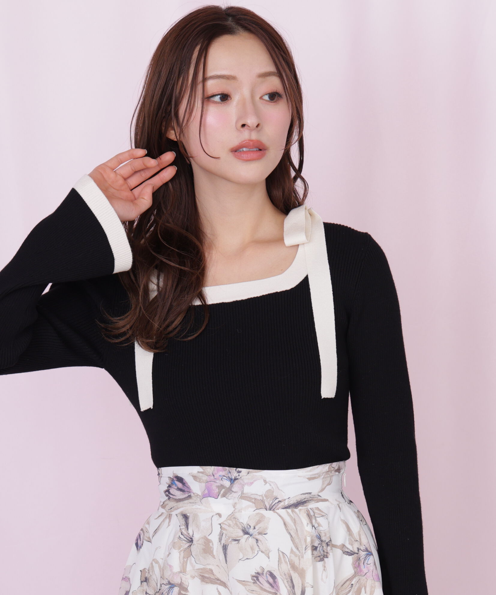  「肩リボン配色ニット」|ニット・セーター|