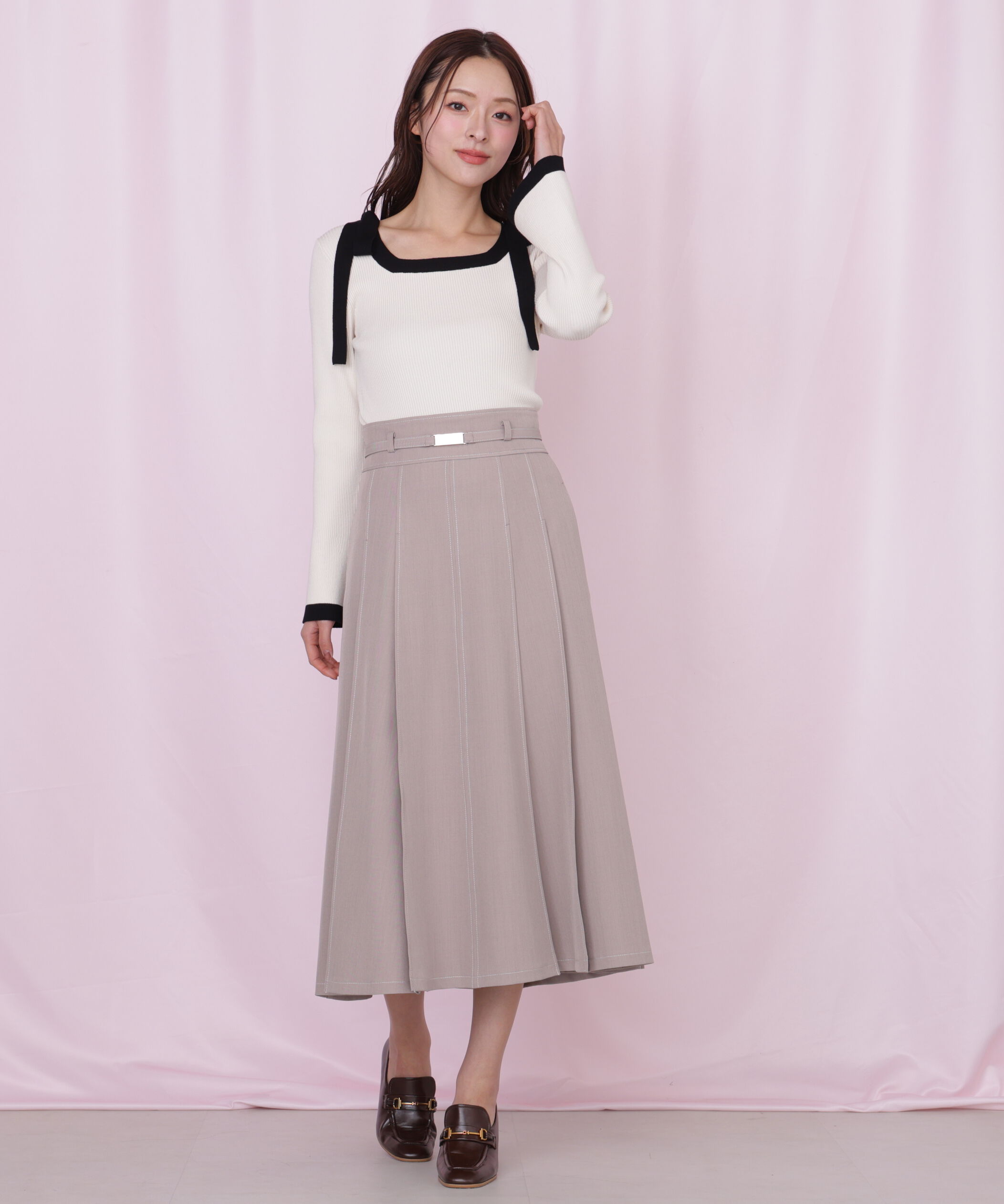  「肩リボン配色ニット」|ニット・セーター|