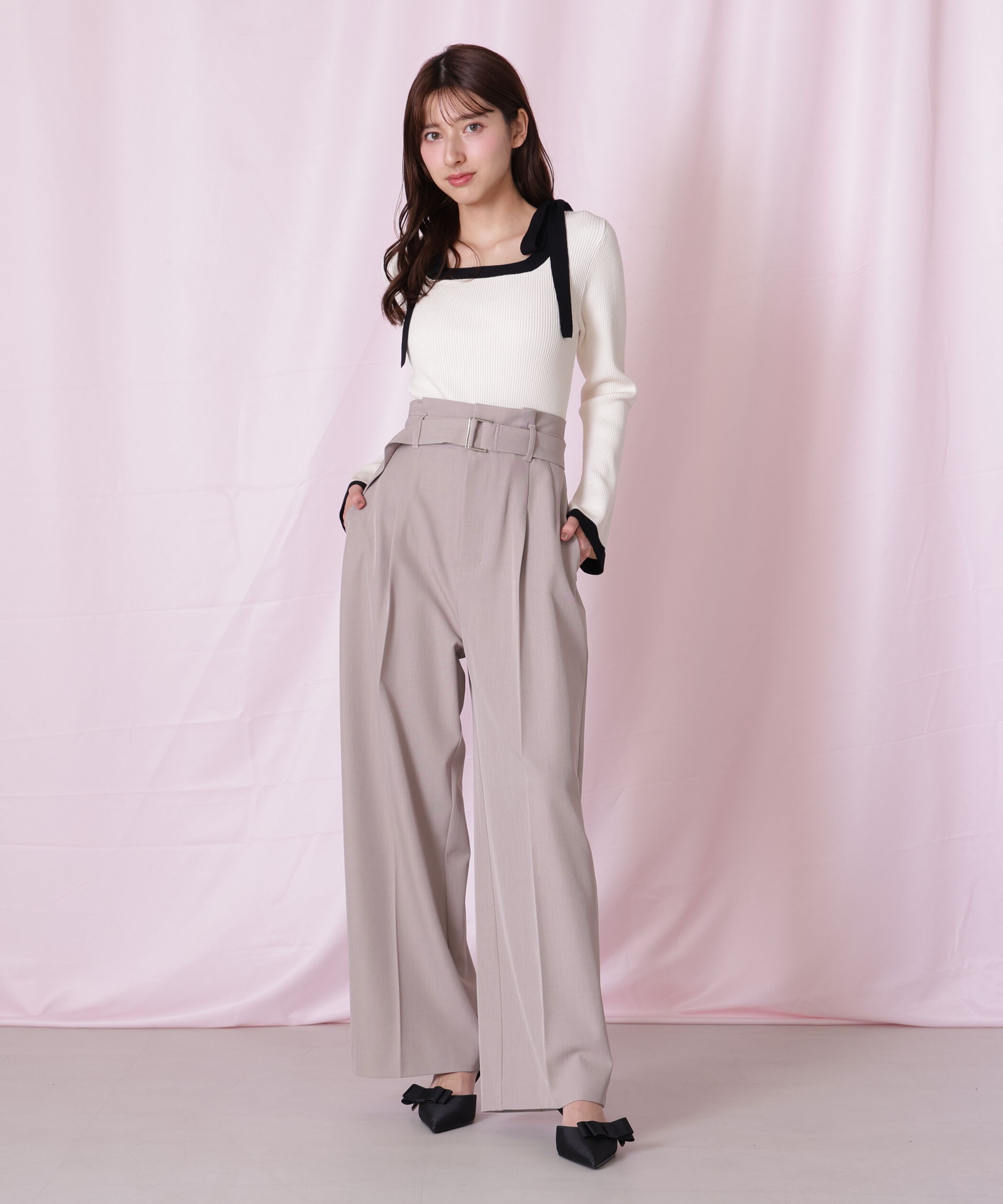  「肩リボン配色ニット」|ニット・セーター|