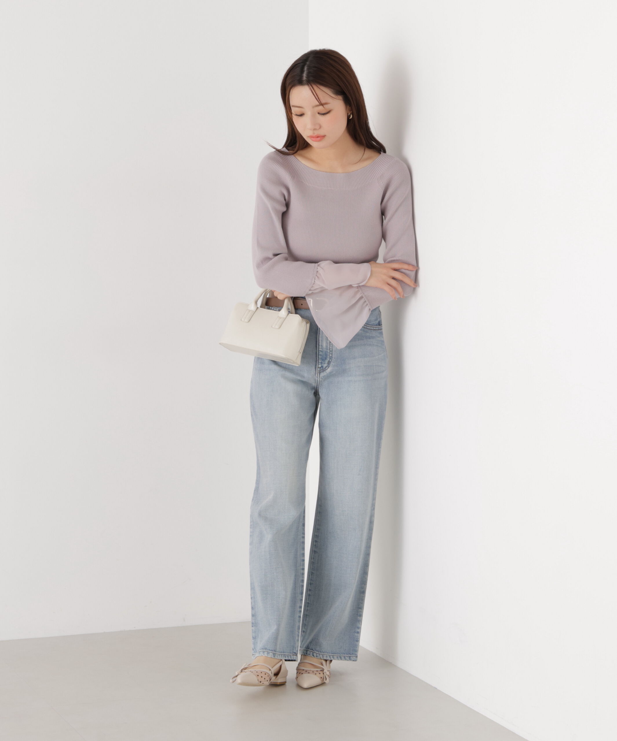 PROPORTION BODY DRESSING「シアー切り替えスリーブニット　26SS」|ニット・セーター|