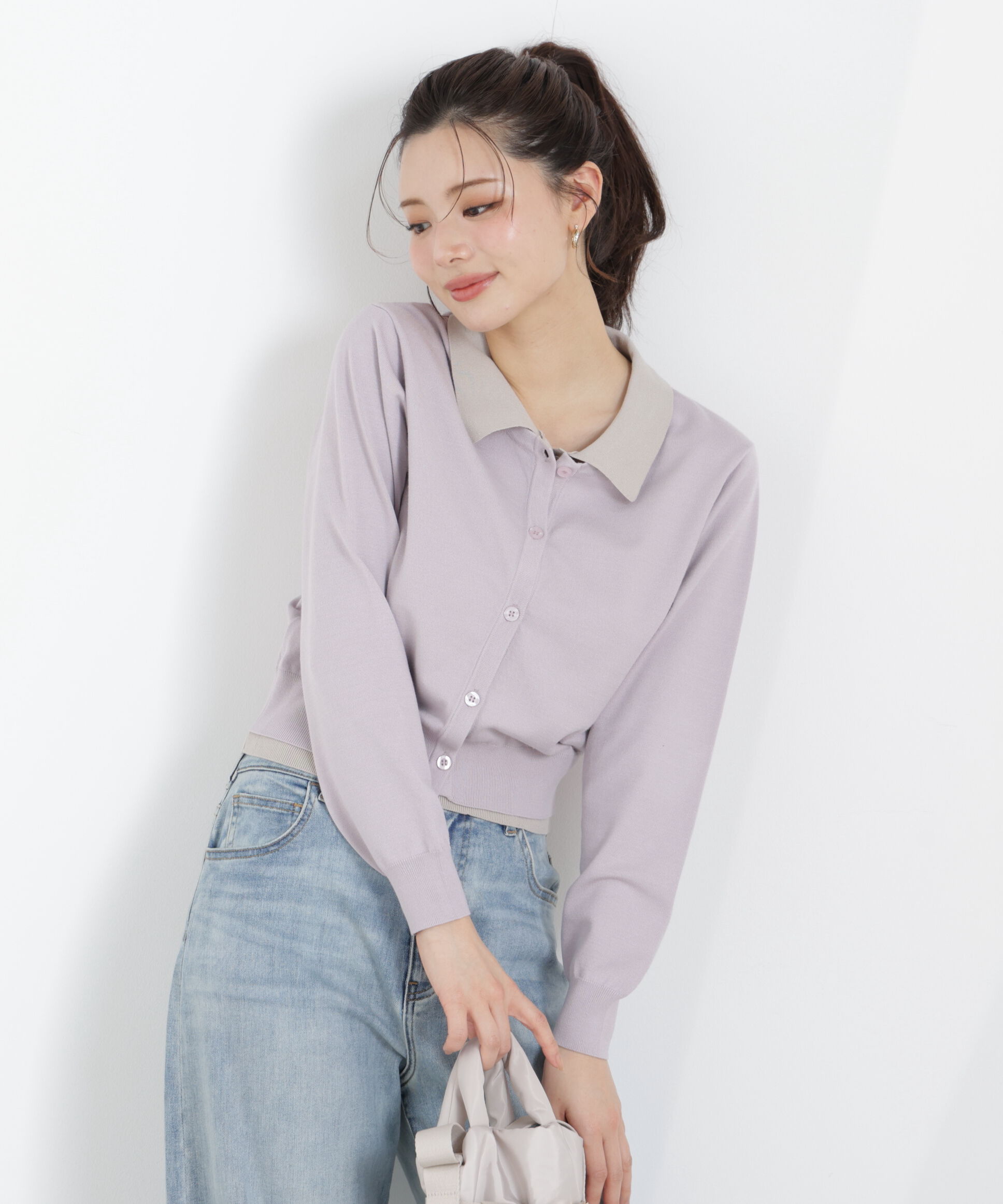 PROPORTION BODY DRESSING「〈a/mie〉レイヤード風カーディガン　26SS」|ニット・セーター|パープル&times;ブル