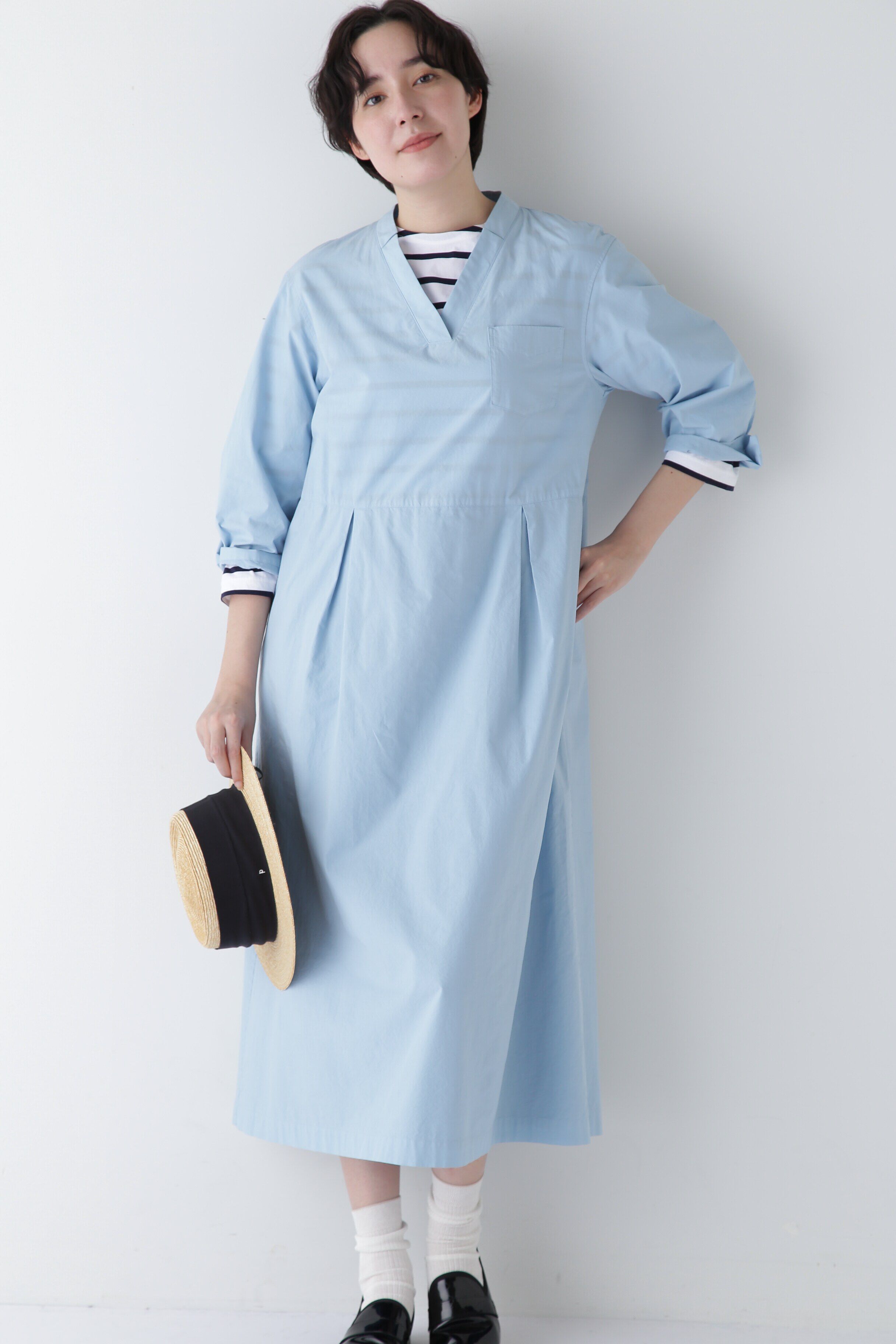 「◆製品染め刻み衿ワンピース」|ワンピース|ブルー