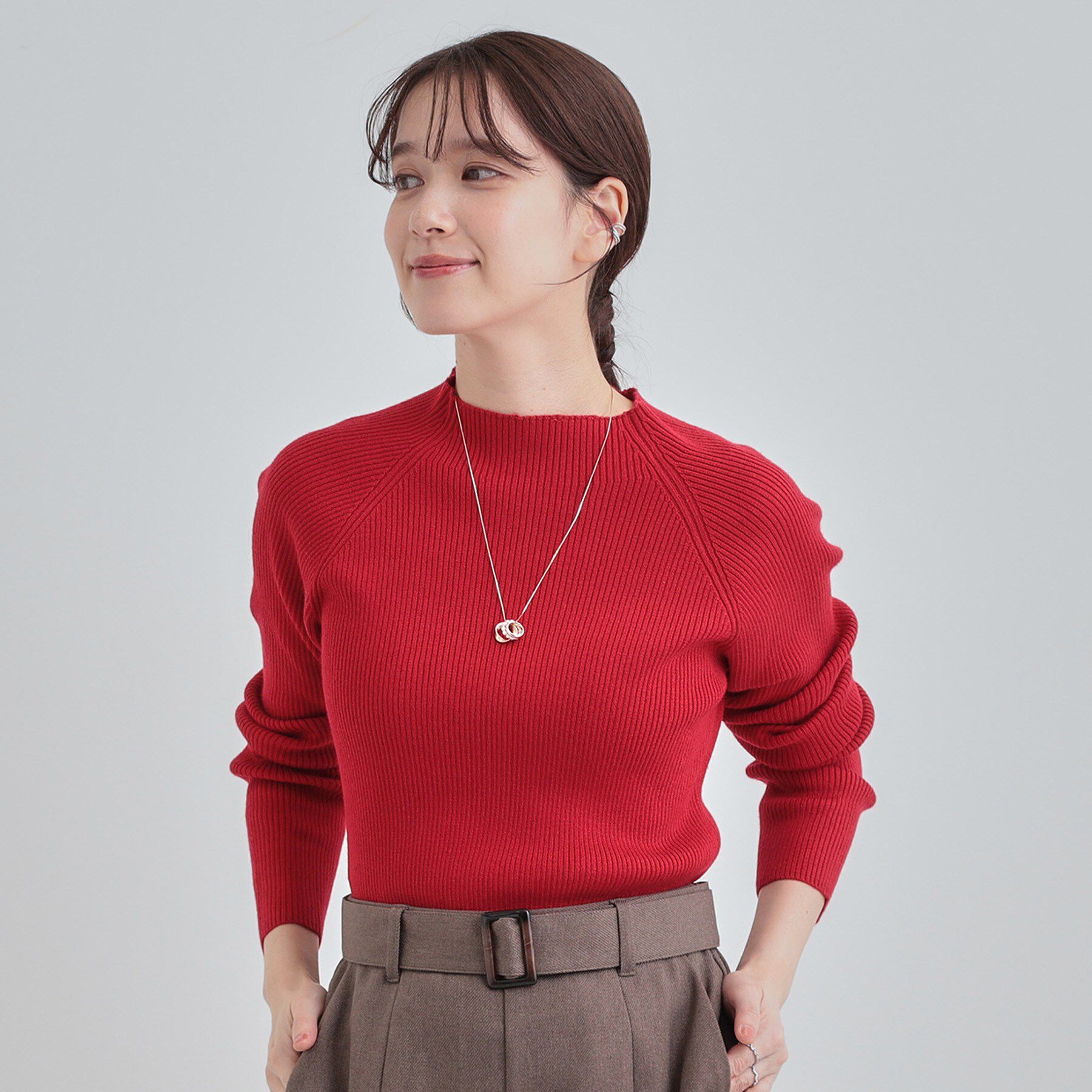 SHOO･LA･RUE「【絶妙なゆるピタ/洗濯機可】ちくちくしにくい リブハイネックやわらかニット」|ニット・セーター|