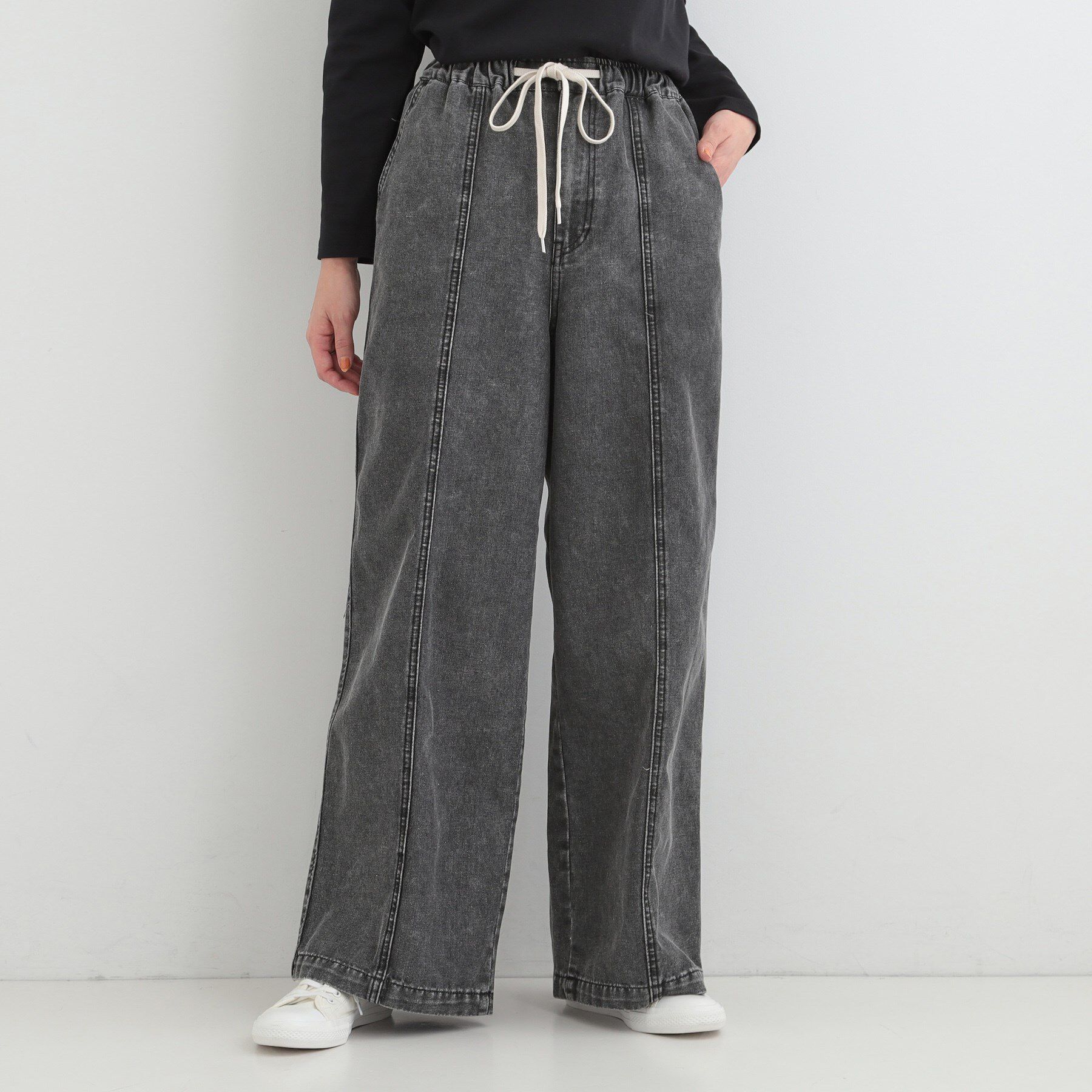 SHOO･LA･RUE「【S-LL】抜け感あるスタイルに ケミカルデニム イージーワイドパンツ」|デニム|