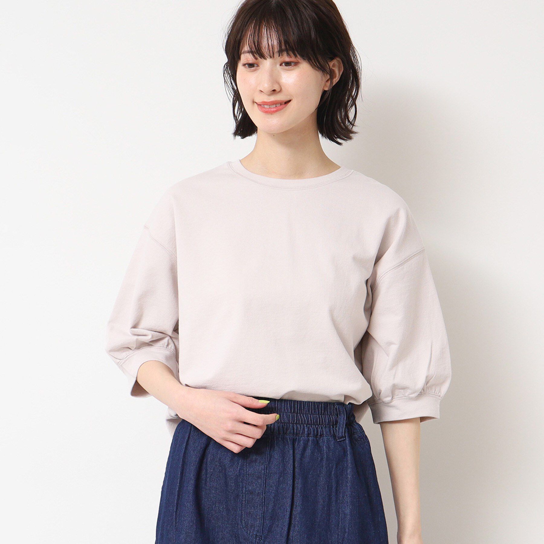 Dessin「【360度可愛い・洗える】バックヘンリーカットソー（5分袖/XS～L）」|Tシャツ・カットソー|