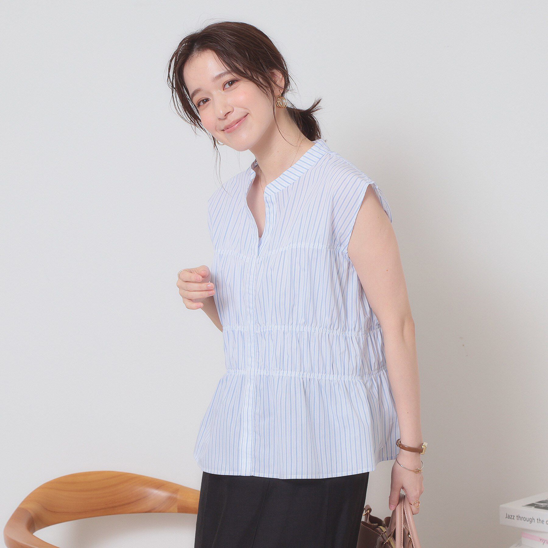 ITS&rsquo;DEMO「【洗濯機OK】ギャザーストライプブラウス」|シャツ・ブラウス|