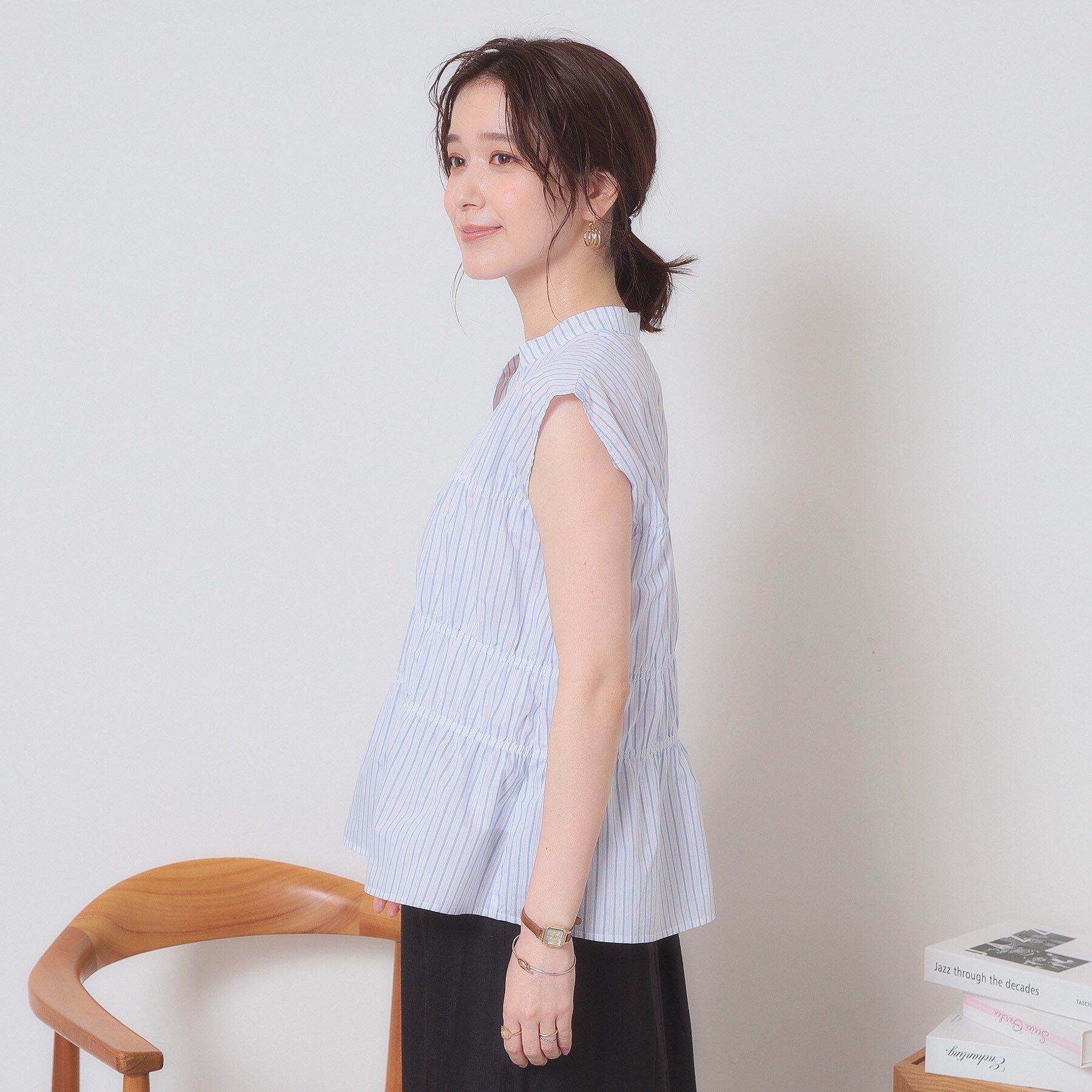 ITS&rsquo;DEMO「【洗濯機OK】ギャザーストライプブラウス」|シャツ・ブラウス|