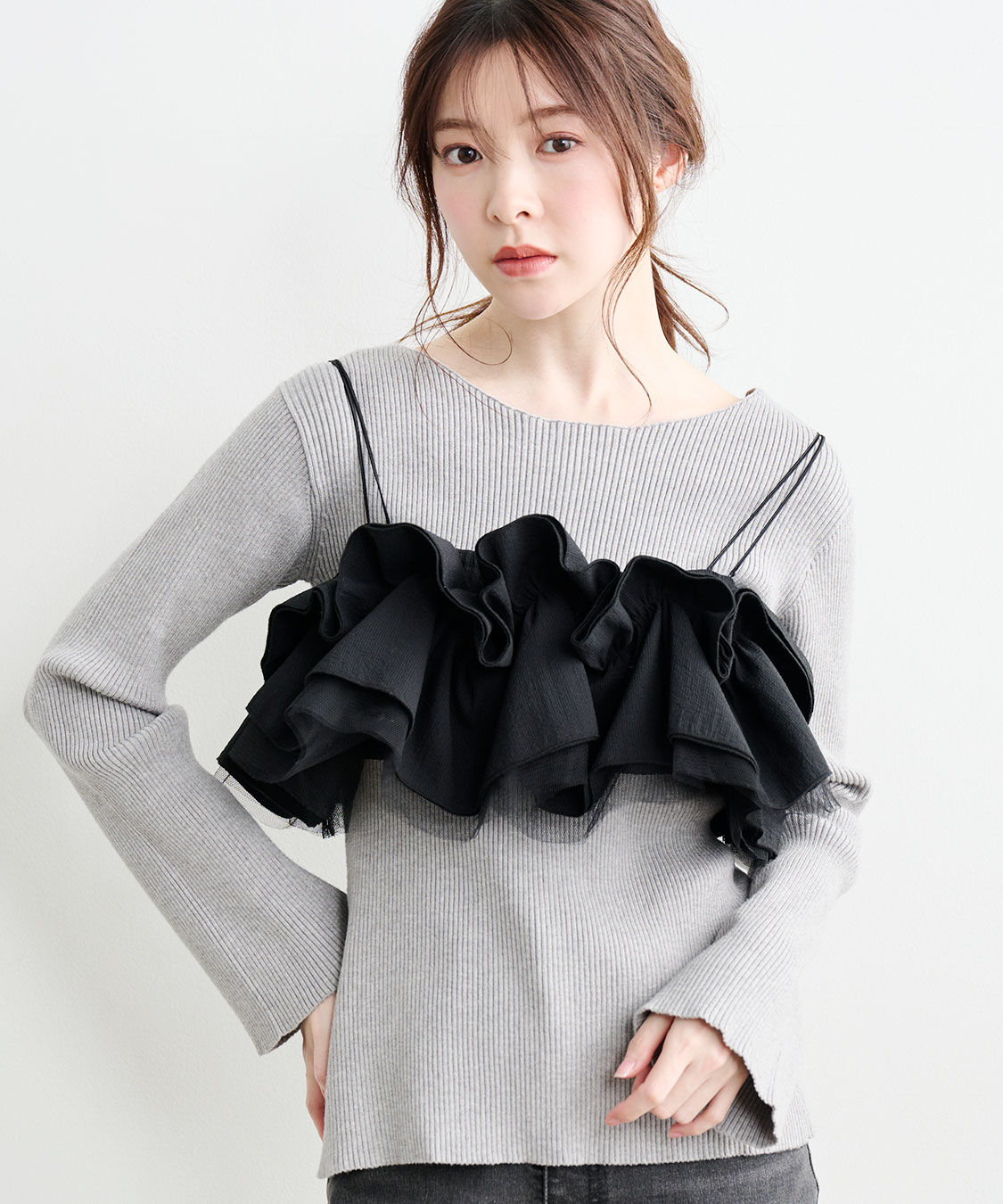 COCO DEAL「フリルビスチェレイヤードリブニット」|ニット・セーター|