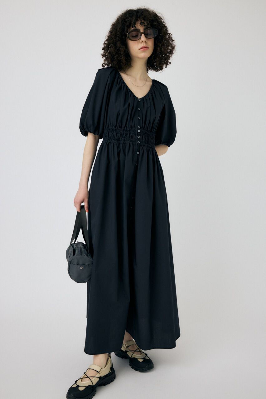 MOUSSY「WAIST GATHER ロングドレス」|ワンピース|BLK