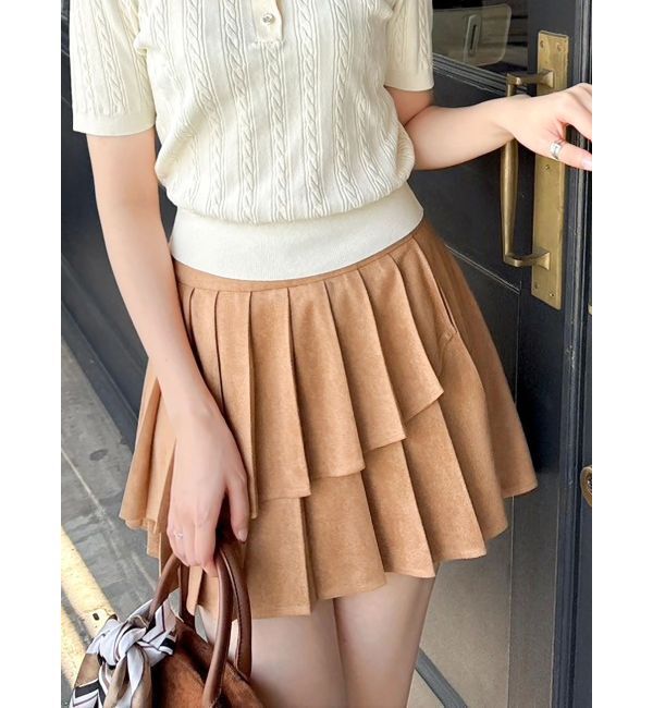 dazzlin「【セットアップ対応】ベルトダブルプリーツスカート」|スカート|キャメル