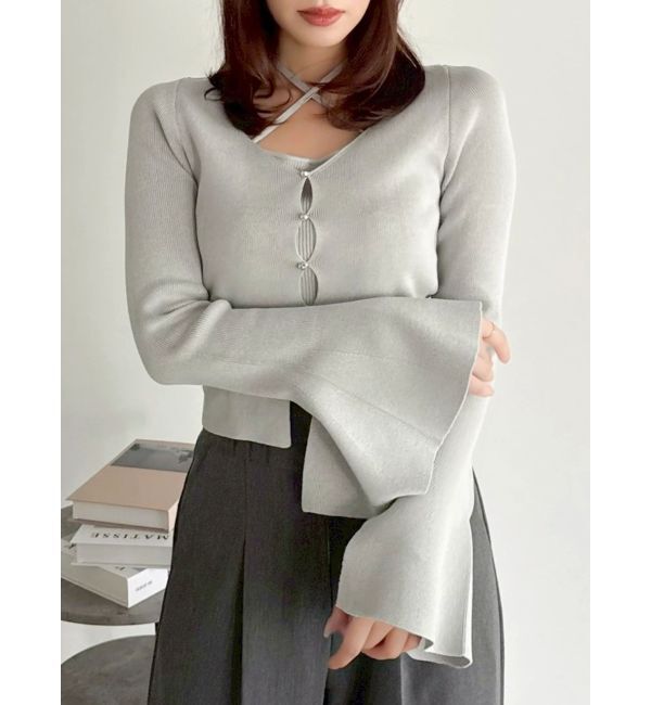 dazzlin「【追加生産分/20周年記念復刻！】カーデタイトトップス」|ニット・セーター|グレー