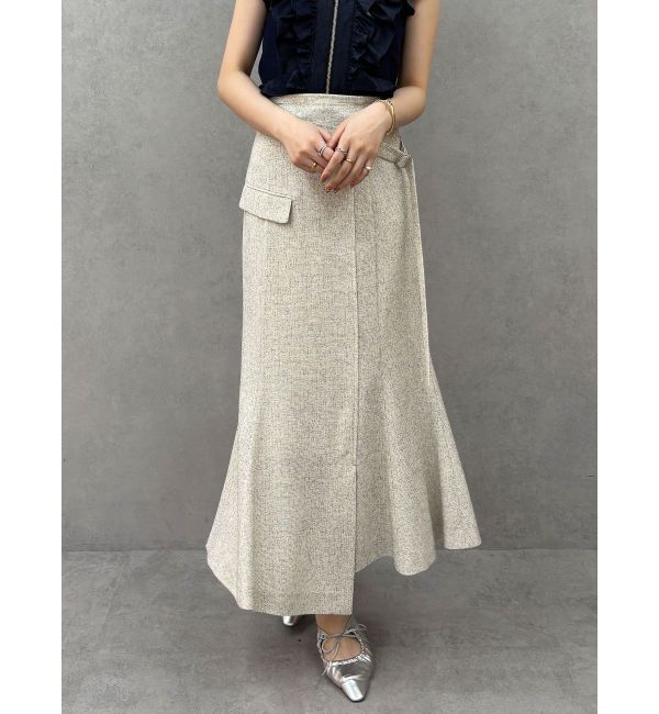 LAGUNAMOON「【新色追加】ツイードウエストアシメナローフレアスカート」|スカート|アイボリー