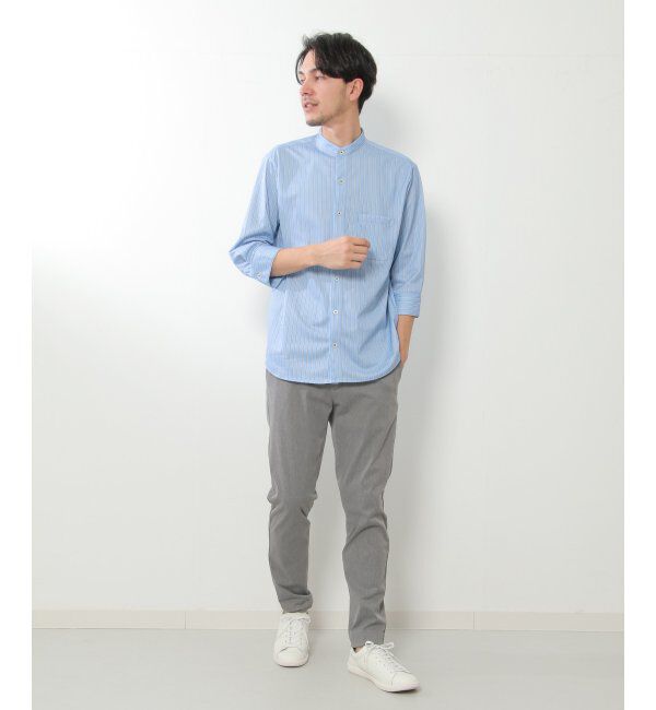 ikka「7分袖イージーケアバンドカラーシャツ」|シャツ・ブラウス|