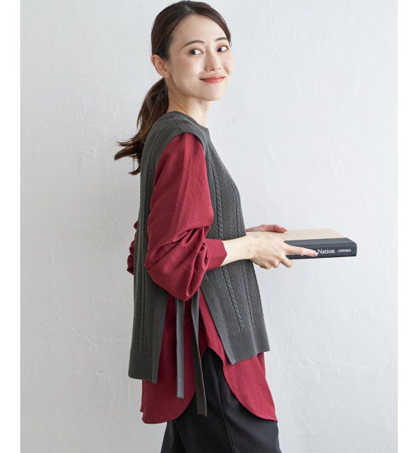 ikka「サイドリボンニットベスト」|ニット・セーター|