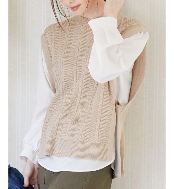 ikka「サイドリボンニットベスト」|ニット・セーター|