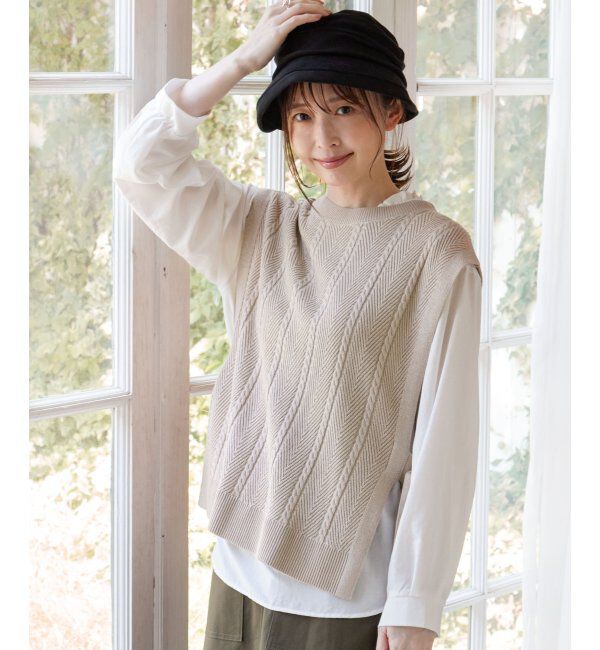 ikka「サイドリボンニットベスト」|ニット・セーター|