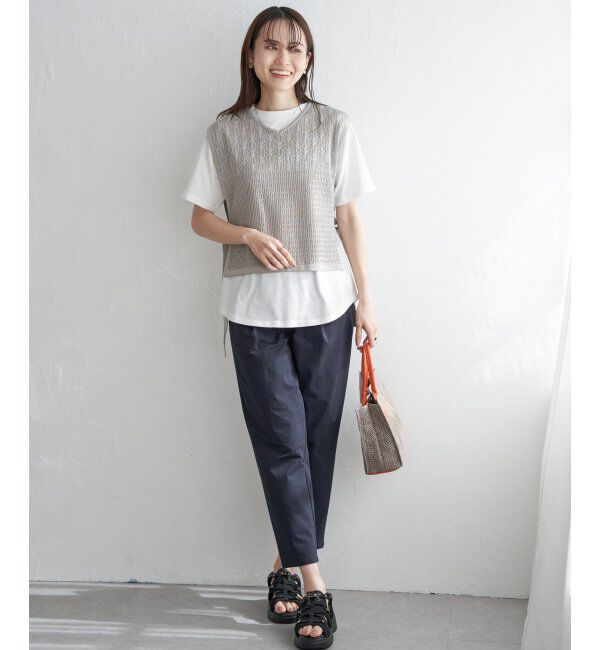 ikka「【2点セット】透かし編みラメニットベストアンサンブル」|ニット・セーター|