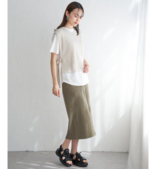 ikka「【2点セット】透かし編みラメニットベストアンサンブル」|ニット・セーター|