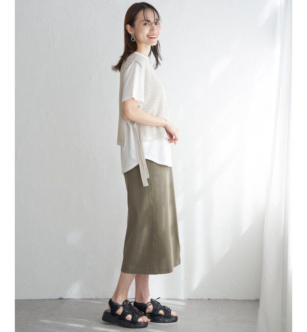 ikka「【2点セット】透かし編みラメニットベストアンサンブル」|ニット・セーター|