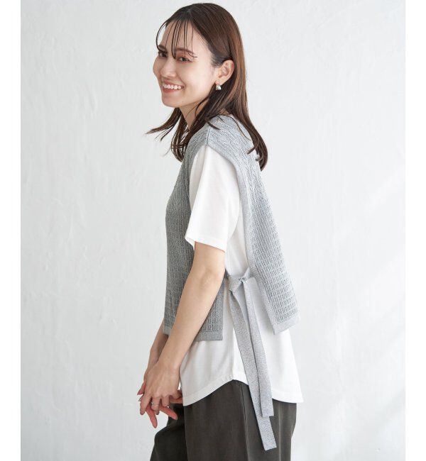 ikka「【2点セット】透かし編みラメニットベストアンサンブル」|ニット・セーター|