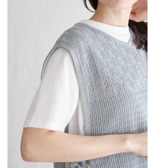 ikka「【2点セット】透かし編みラメニットベストアンサンブル」|ニット・セーター|