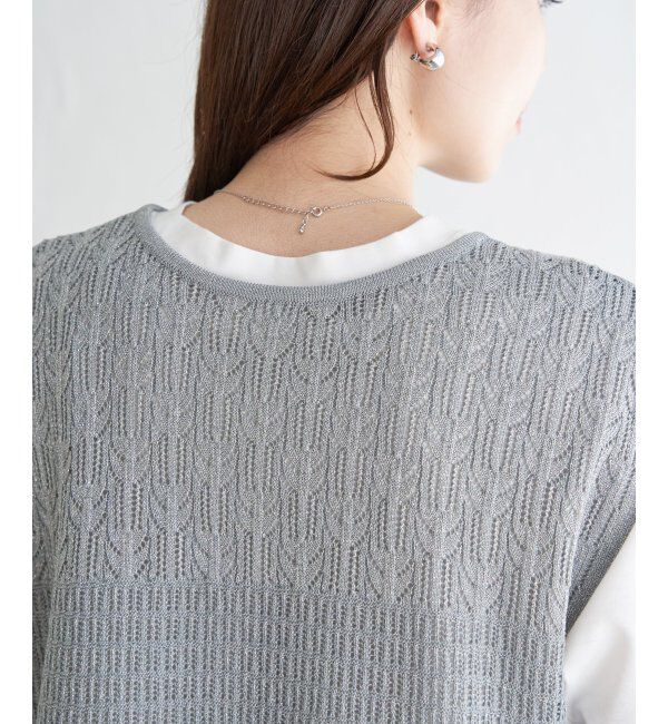 ikka「【2点セット】透かし編みラメニットベストアンサンブル」|ニット・セーター|