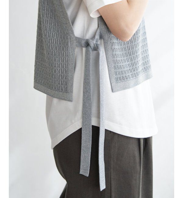 ikka「【2点セット】透かし編みラメニットベストアンサンブル」|ニット・セーター|